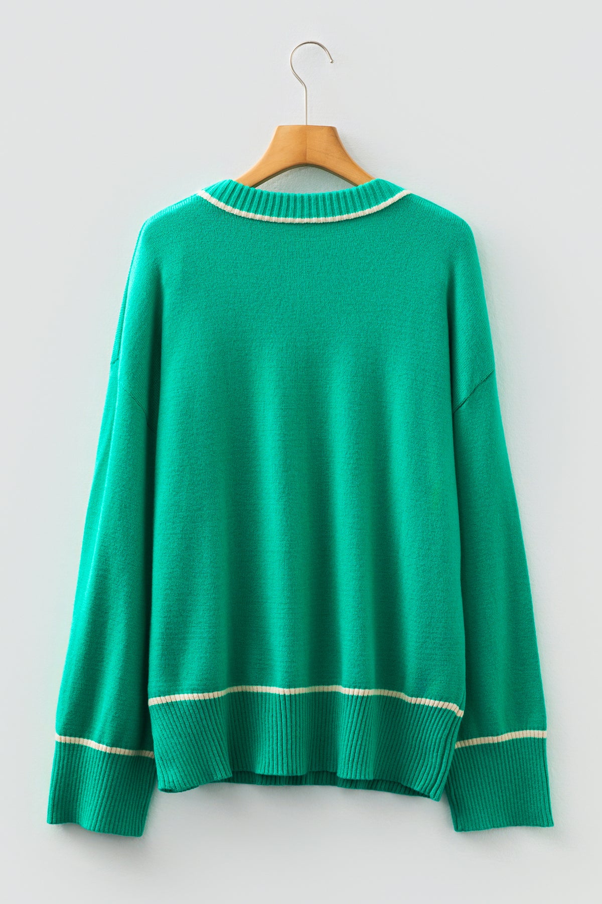 Sea Green Contrast Detail Drop Shoulder Baggy Sweater
