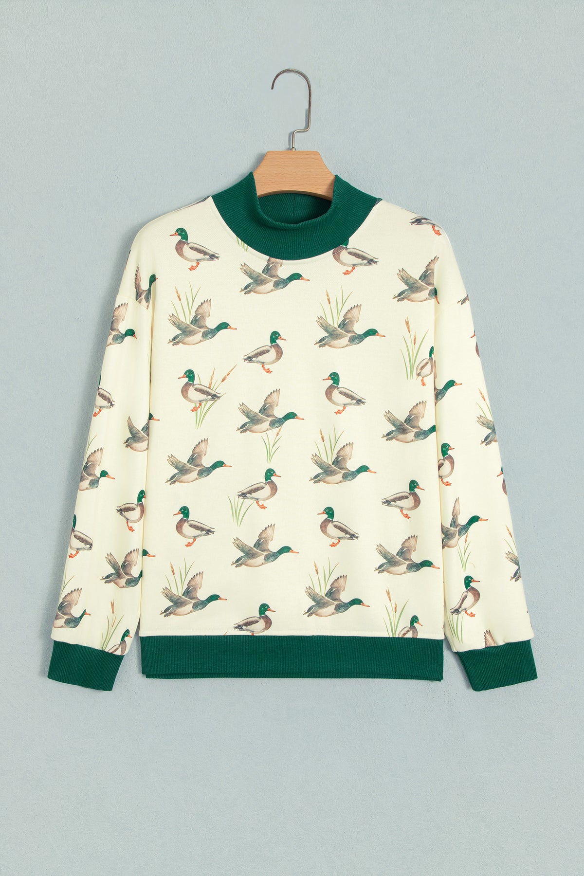 Multicolour Mallard Print Colorblock High Neck Sweatshirt