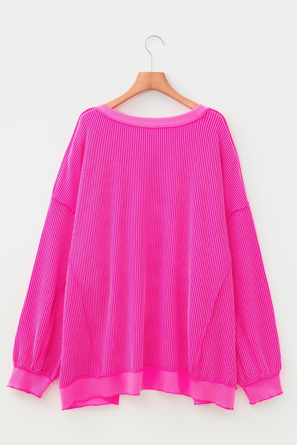 Rose Red Drop-Shoulder Uneven Hem Plus Size Twisted Rib Top