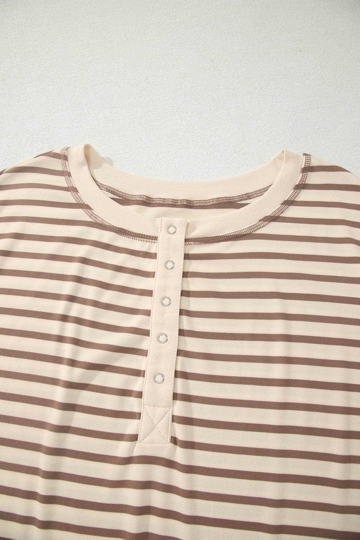 Brown Stripe Plus Size Half Buttons Top and Shorts Set
