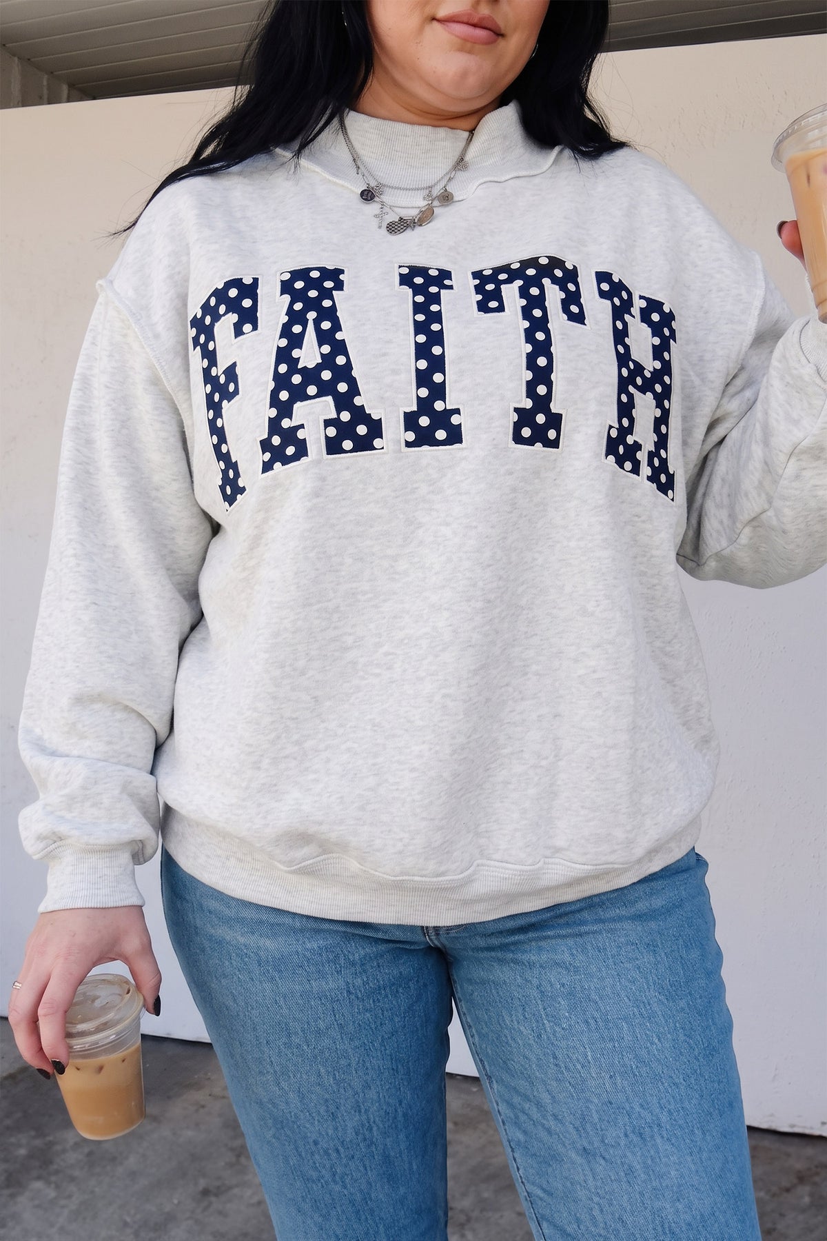 Gray Polka Dot FAITH Applique Plus Size Sweatshirt