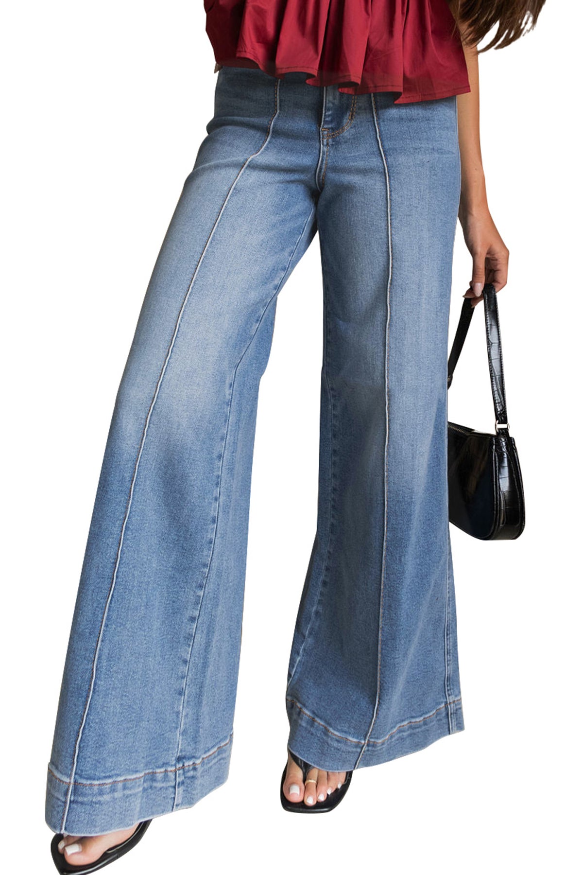 Dusk Blue Piping Seam Flare Leg Jeans