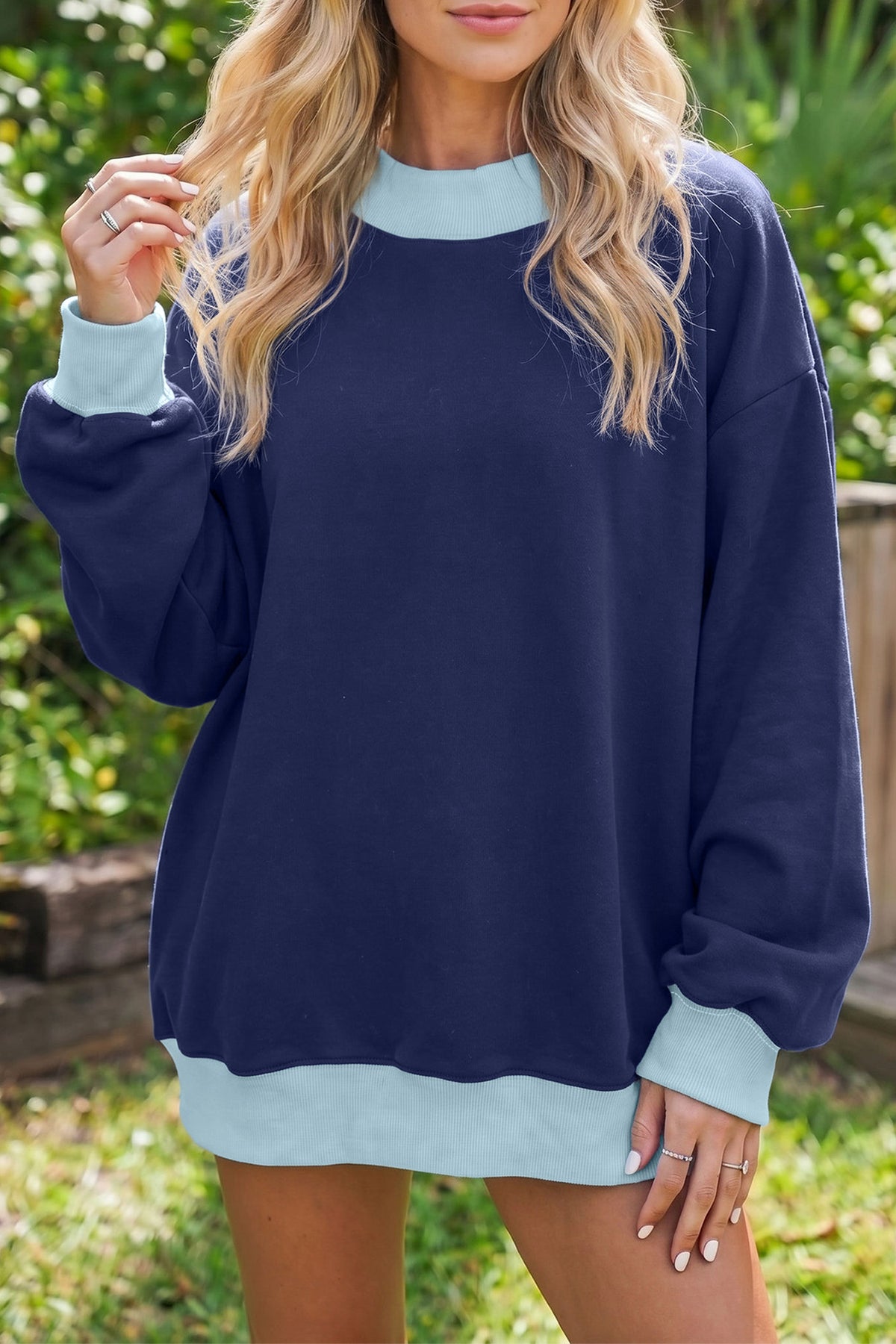 Dirty blue Colorblock Trim Crewneck Sweatshirt