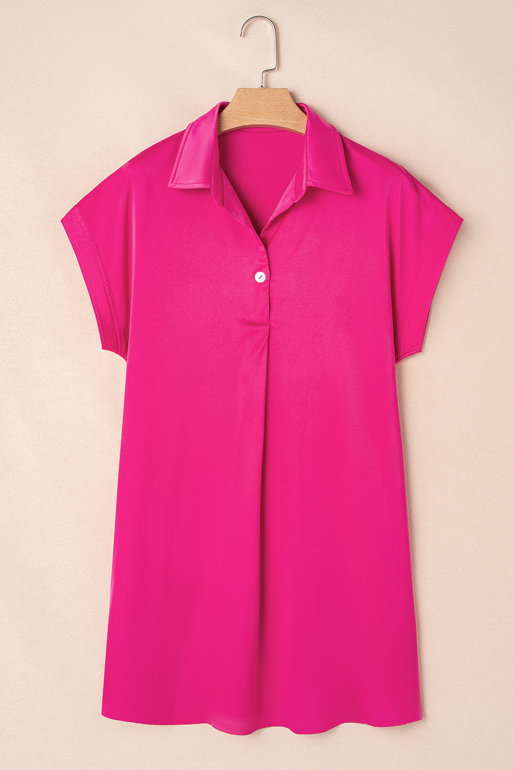 Rose Red Buttoned Collar Shift T-Shirt Mini Dress