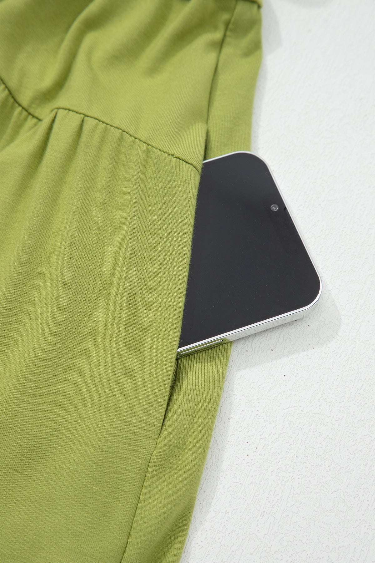 Fern Green Solid V Neck Cap Sleeve Tunic Elastic Waist Maxi Dress