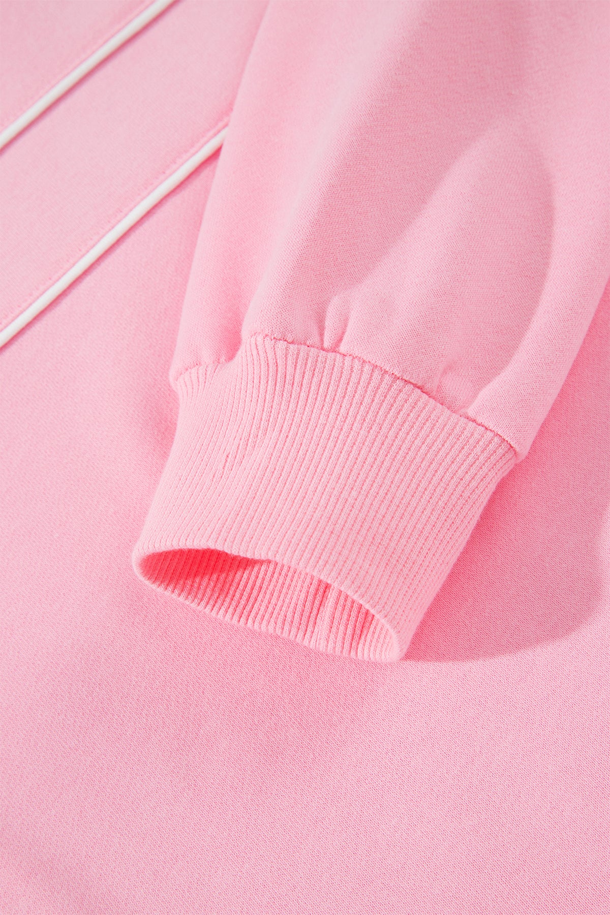 Women's Pink Piping Trim Long Sporty Pullover Shorts Set