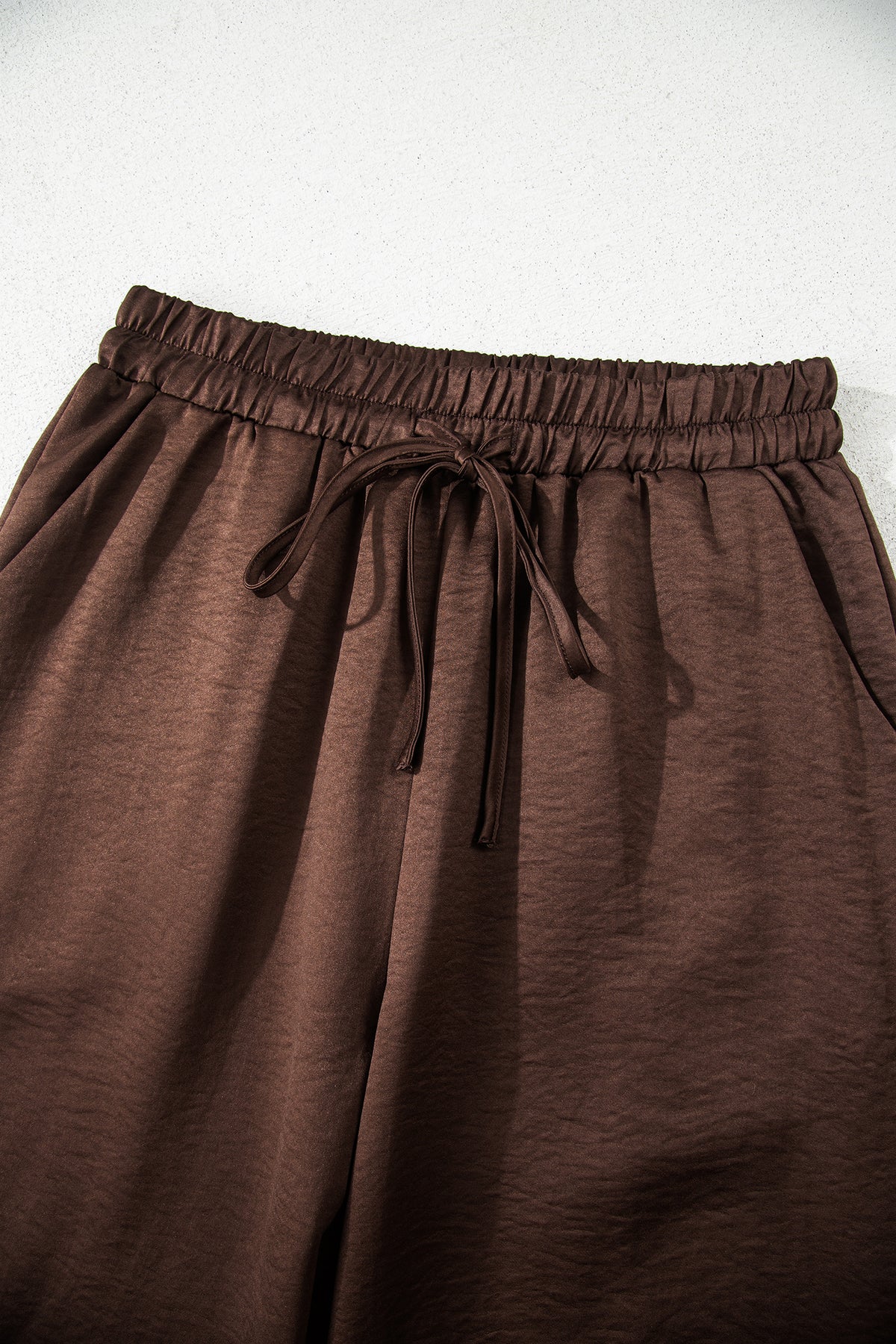 Women's Dark Brown Braided V-Neck Top & High-Waist Pants Two-Piece Outfit Set