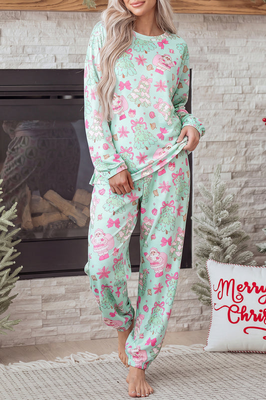 Green Abstract Print Long Sleeve Lounge Set