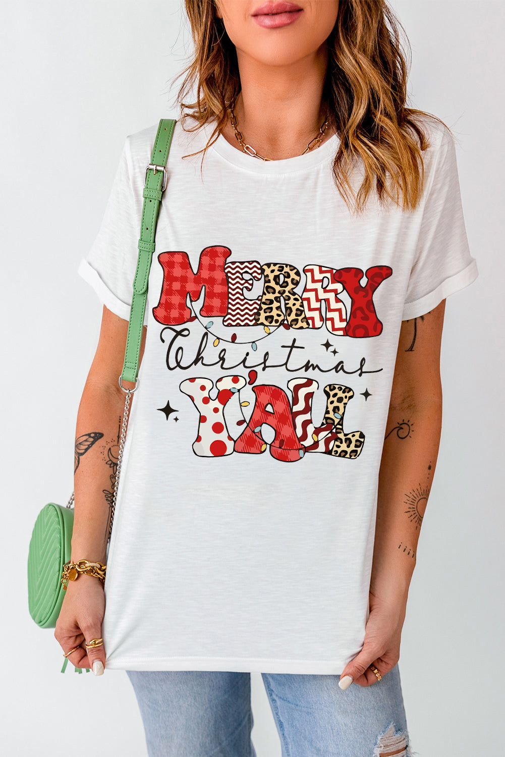 White MERRY Christmas YAll Graphic Crewneck T-Shirt