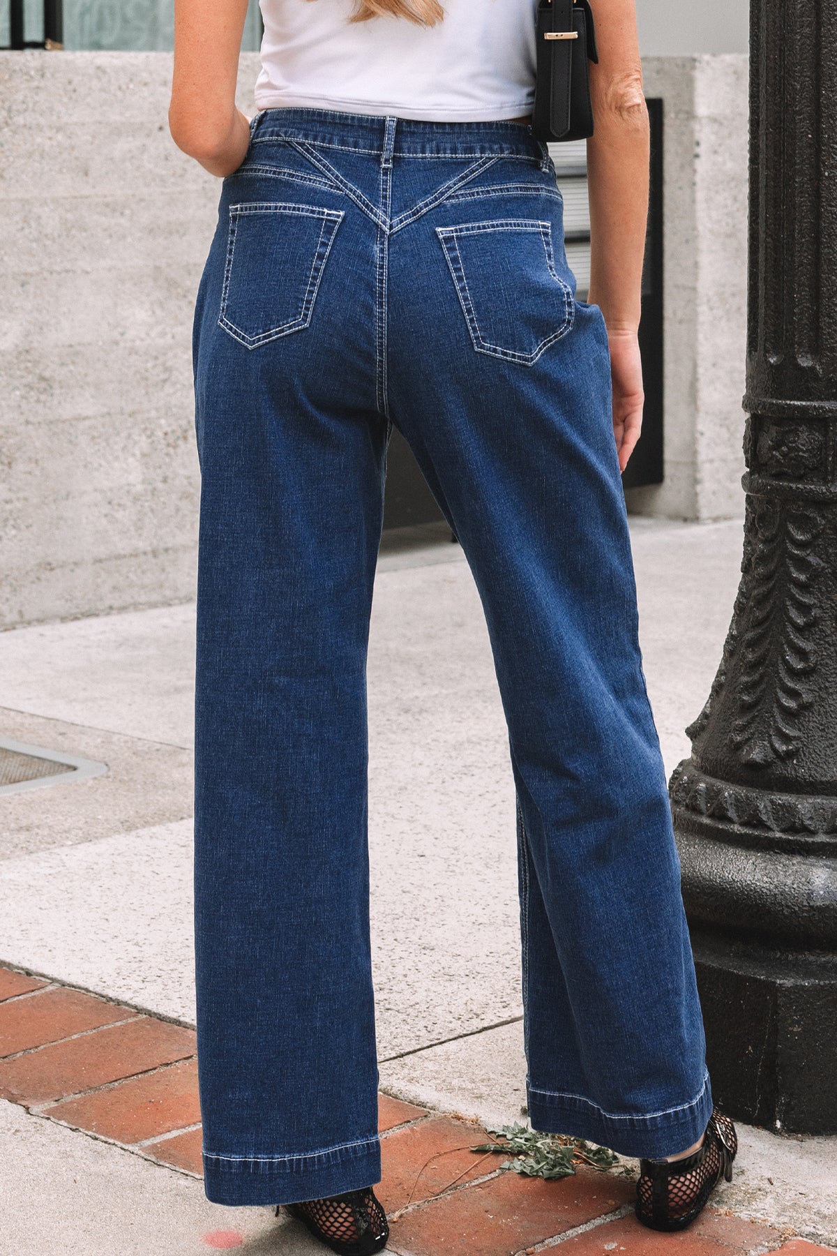 Sail Blue Stitched Waist Loose Cuffed Jeans