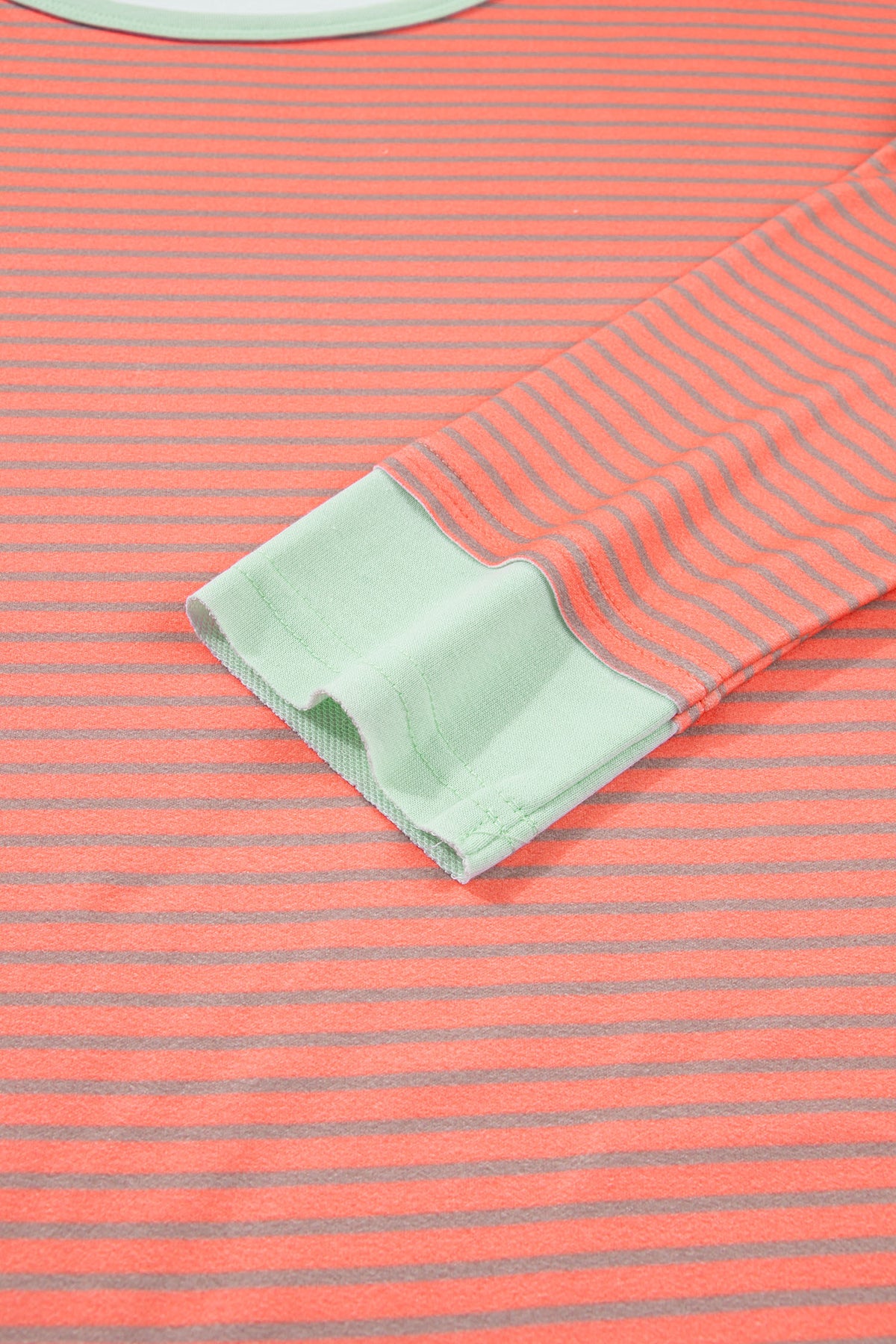 Orange Stripe Colorblock Raw Seam Long Sleeve Top