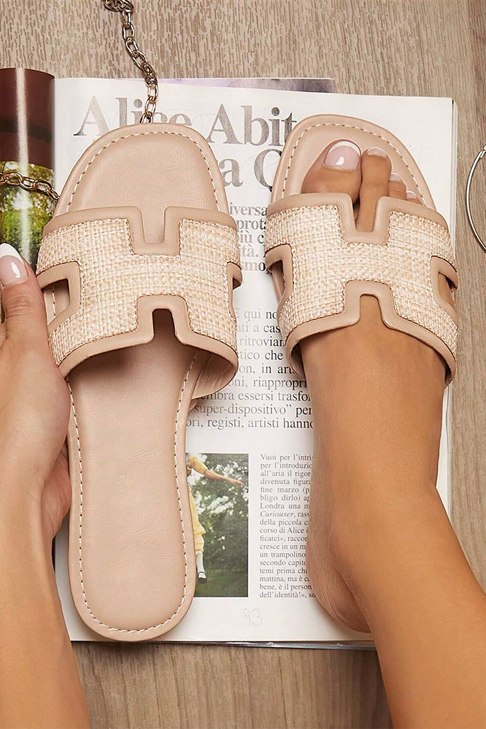 White Faux Raffia Hollowed Open-Toe Sandals