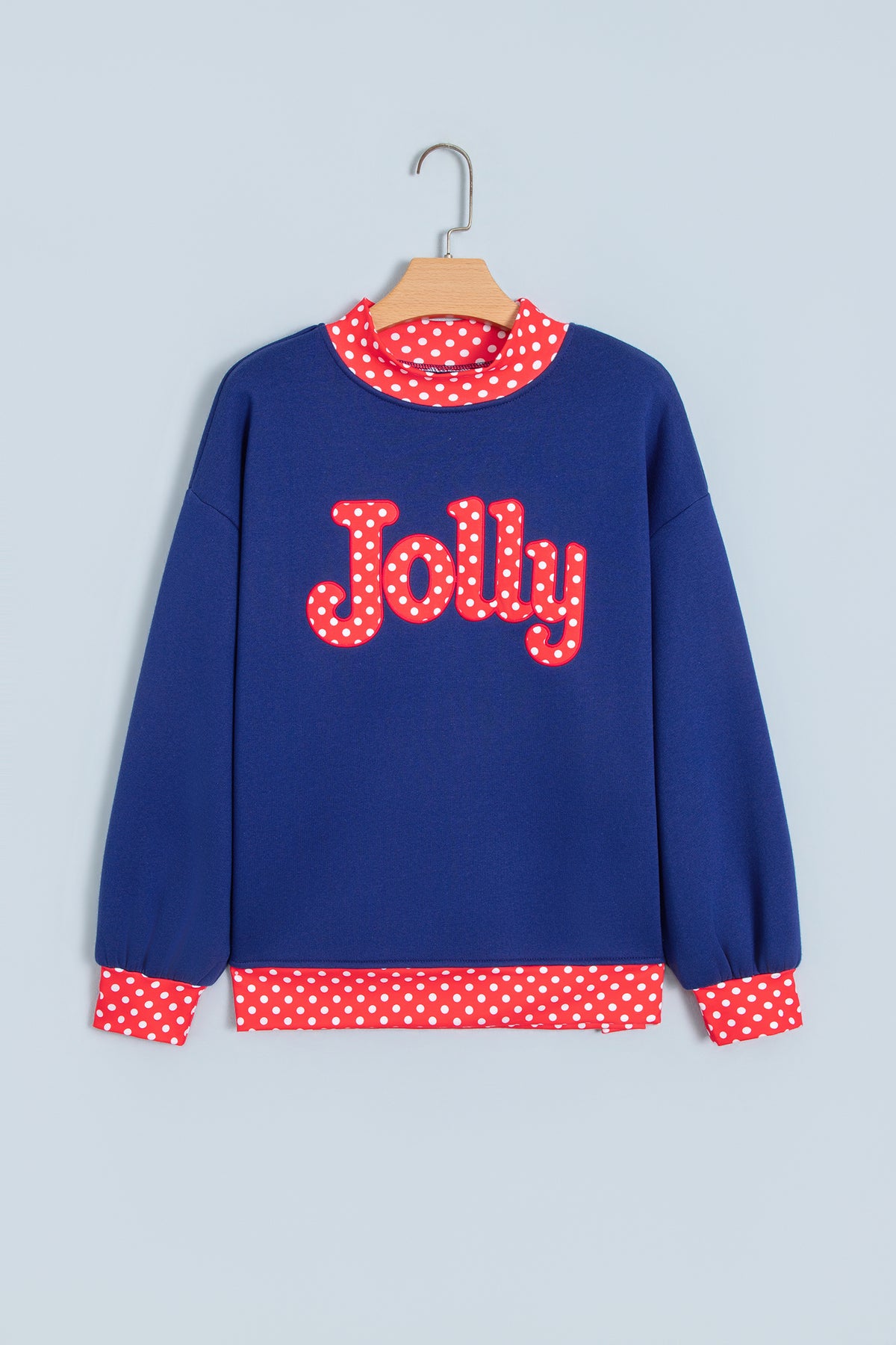 Dirty blue Polka Dot Letter Print Mock Neck Sweatshirt