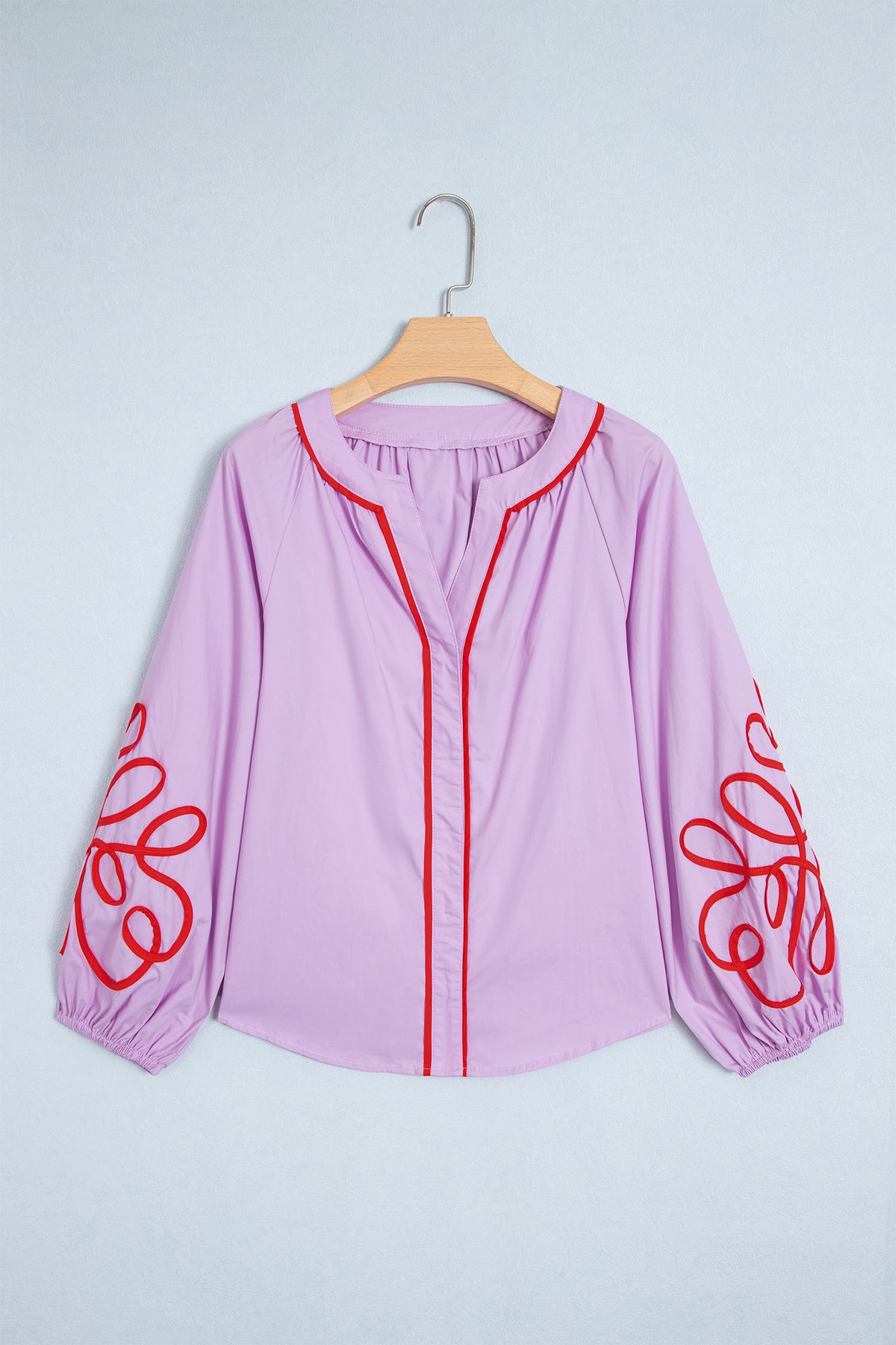 Orchid Bouquet Contrast Decorative Neckline Cotton Blouse