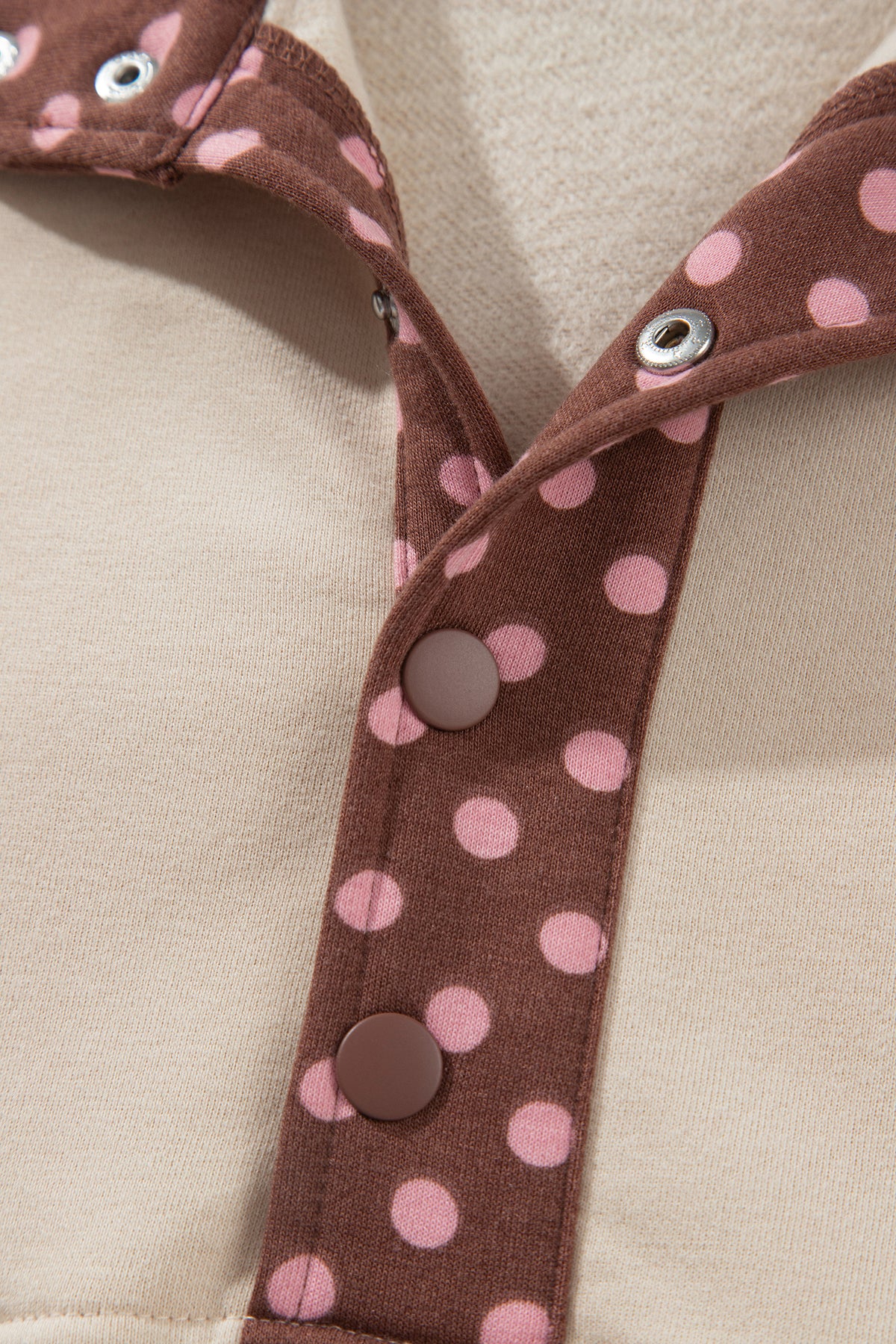 Brown Polka Dot Contrast Baggy Pullover and Elastic Waist Shorts Set
