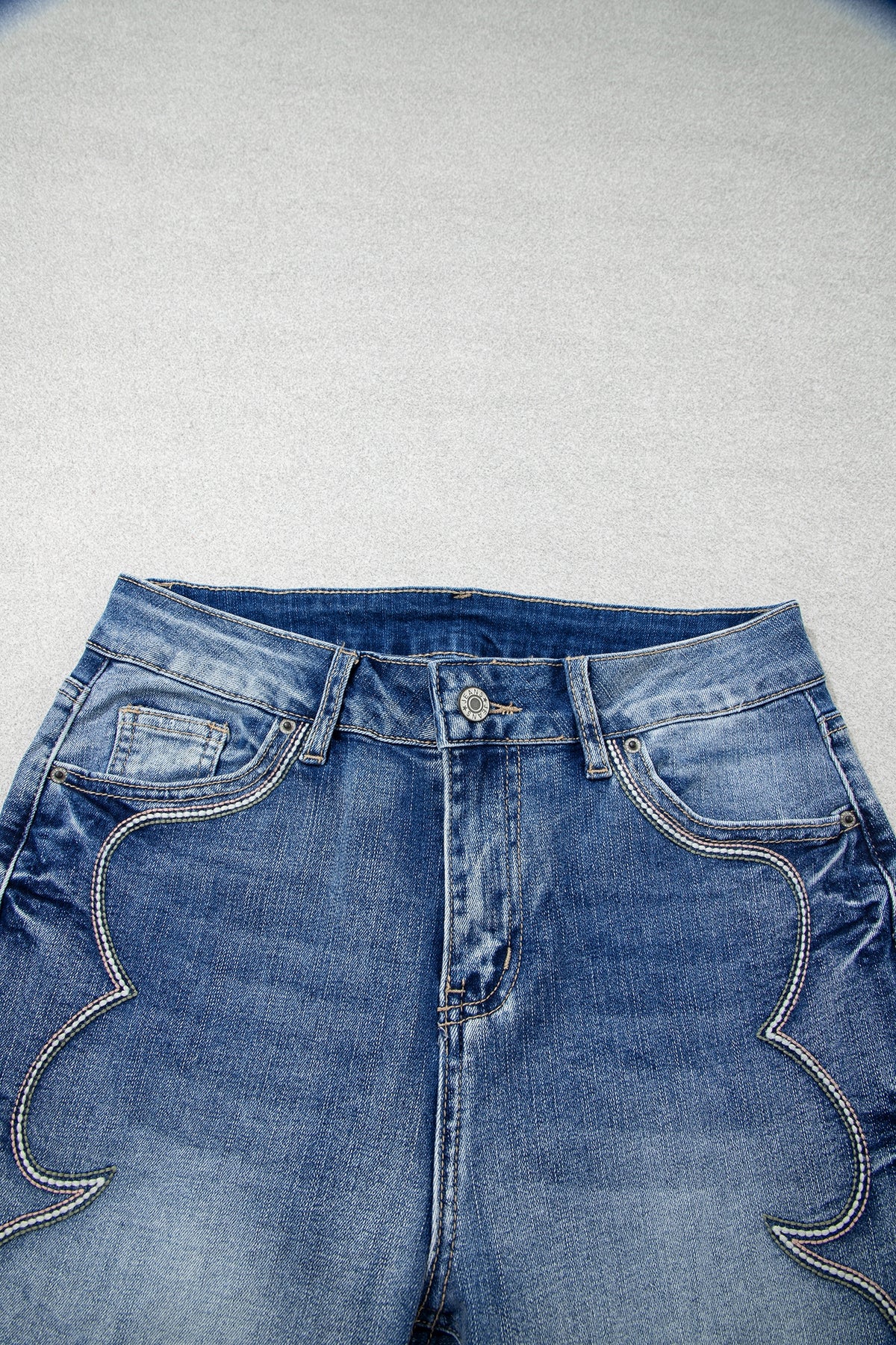 Blue Western Embroidered Flare Full-Length Jeans