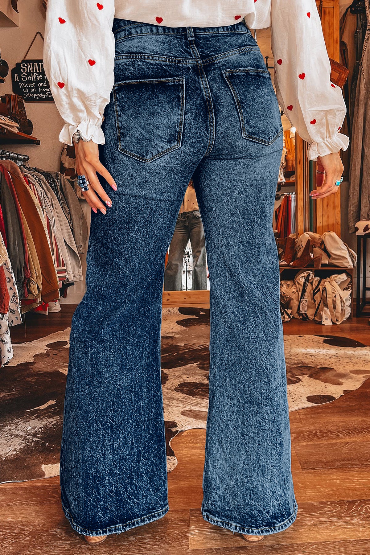 Sail Blue Acid Wash Pocket Flare Jeans