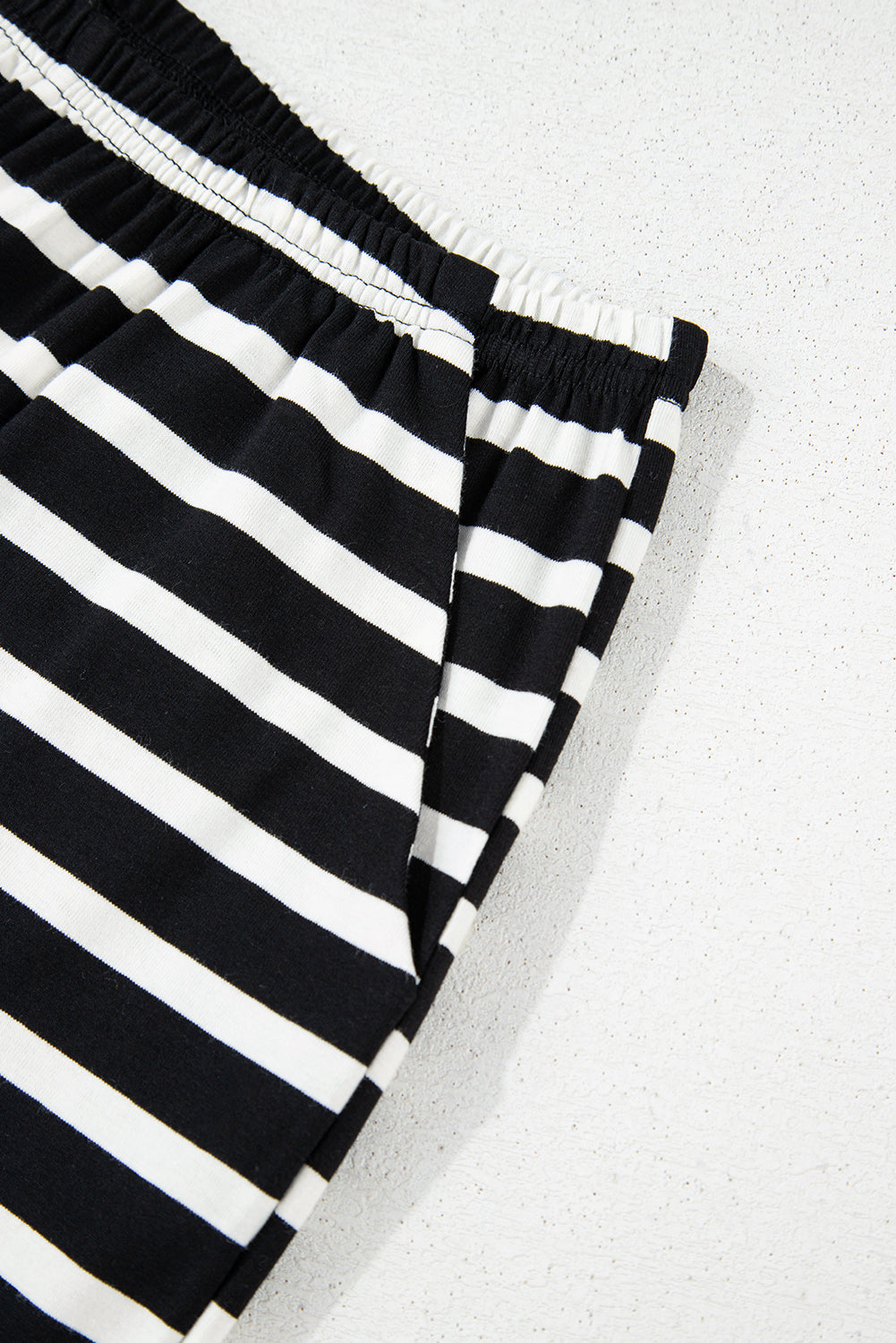 Women's Black White Striped Short-Sleeve Top & Shorts Set