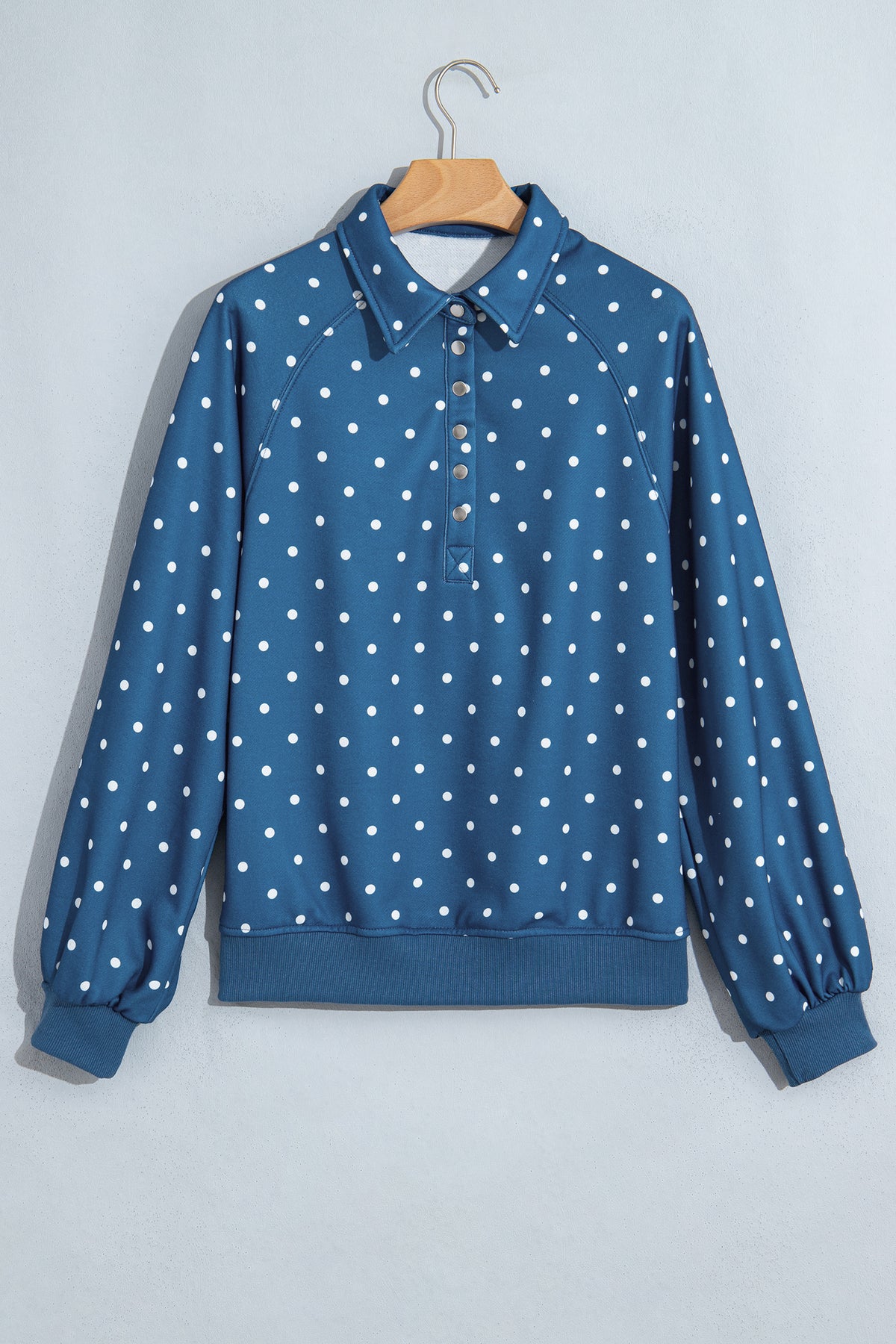 Black Polka Dot Print Metal Button Collar Sweatshirt