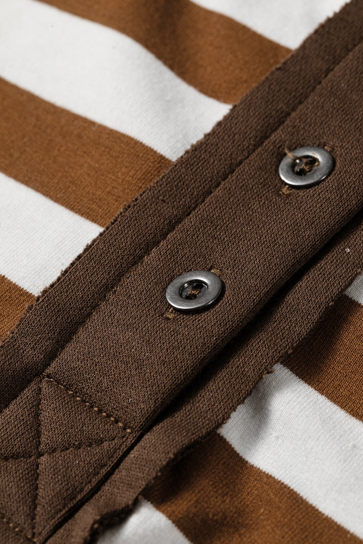 Brown Stripe Exposed Seam Color Block Button Placket Sweatshirt