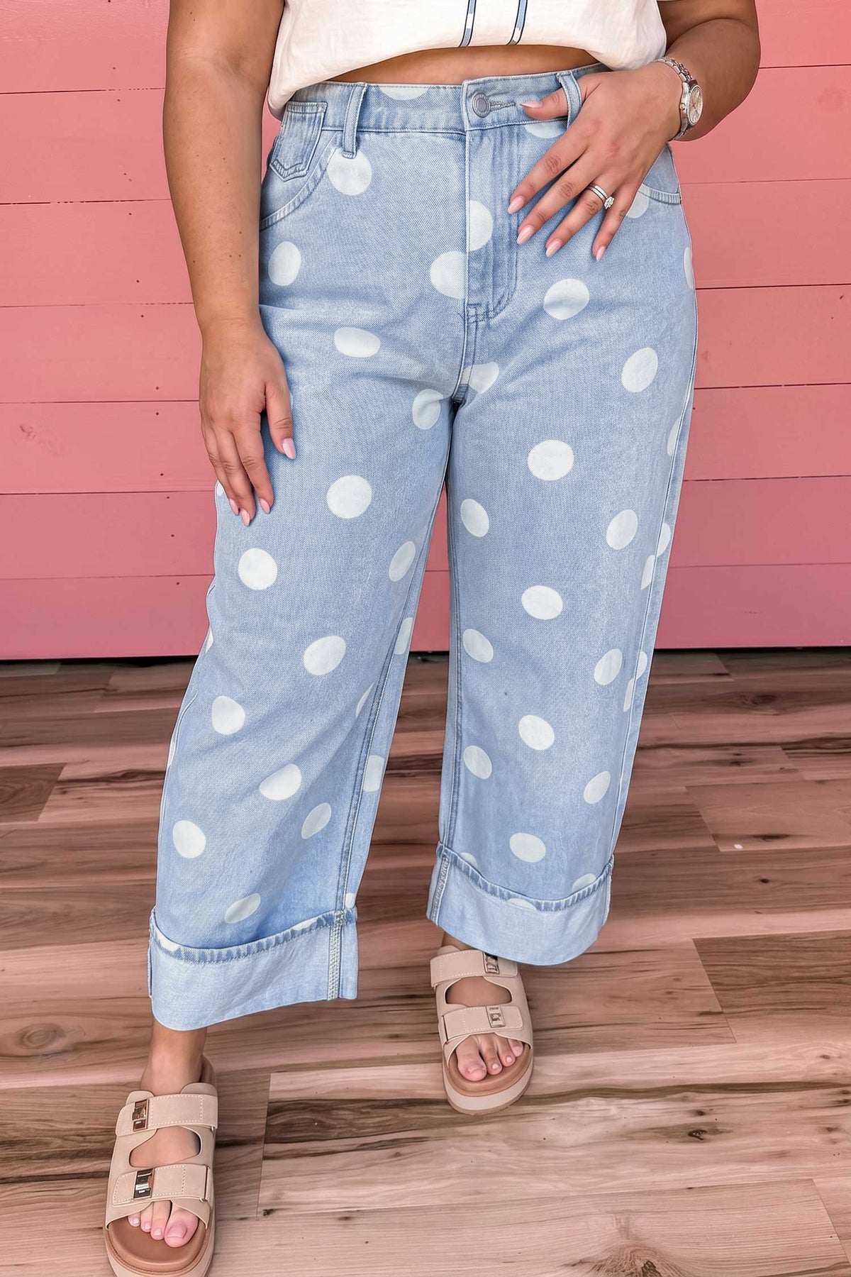 Sky Blue Polka Dot Full-Length Regular-Fit Plus Size Jeans