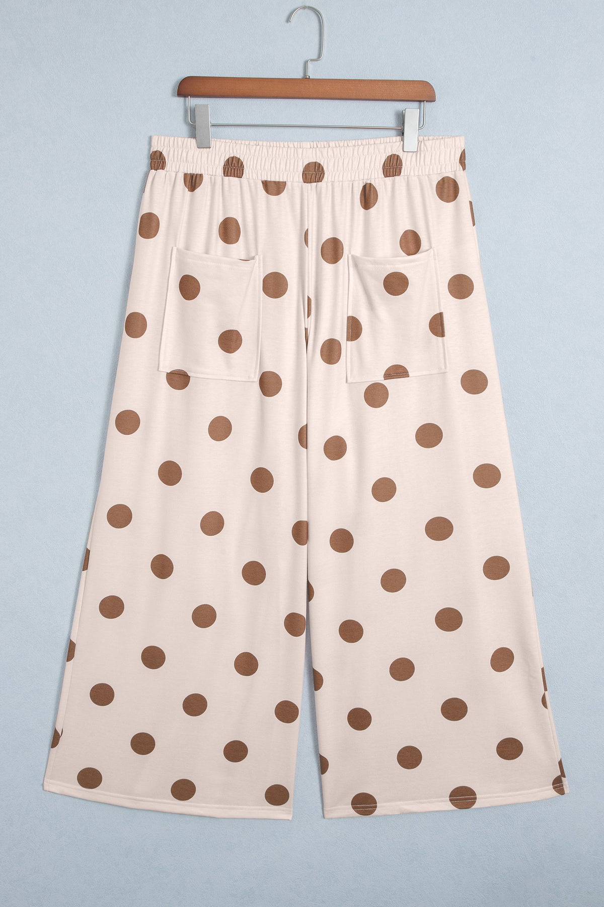 Khaki Polka Dot Elastic-Waist Wide-Leg Plus Size Pants