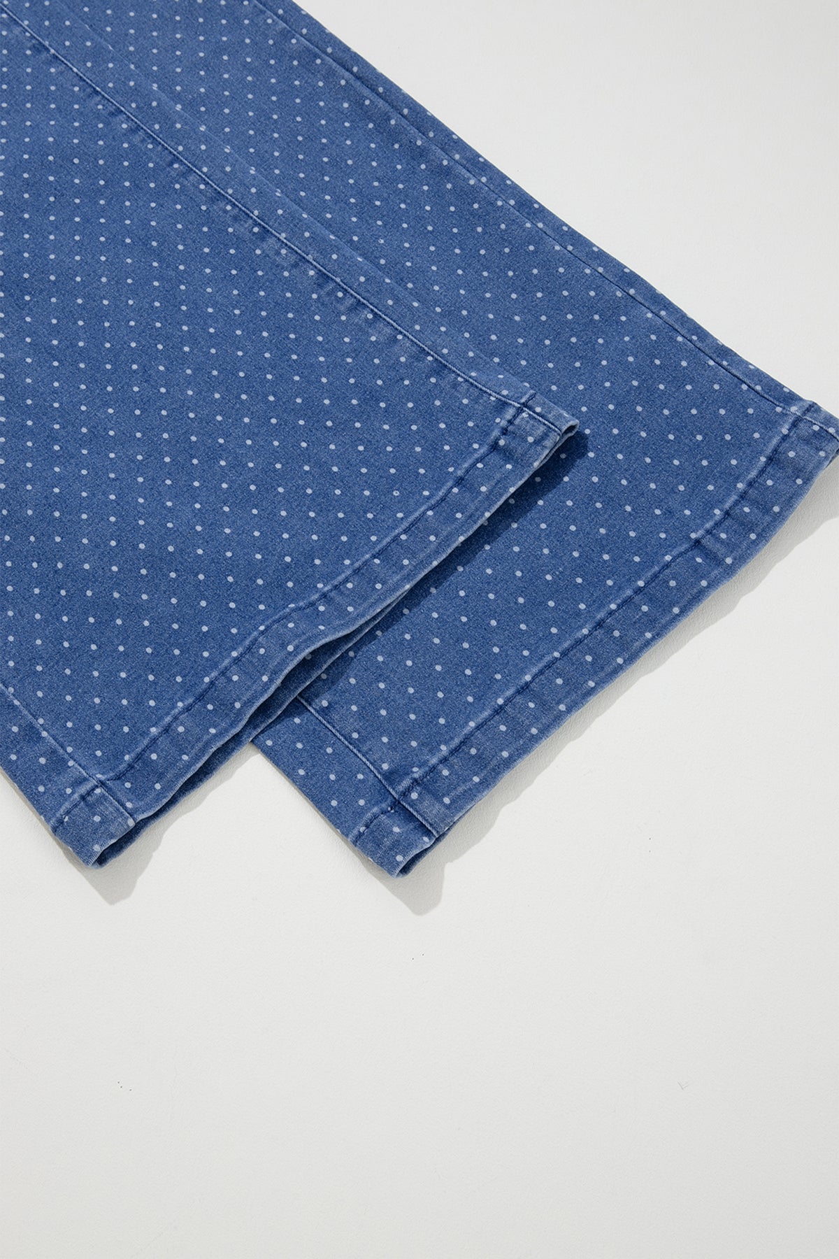Sky Blue Polka Dot Wide-Leg Full-Length Shift Silhouette Plus Size Jeans