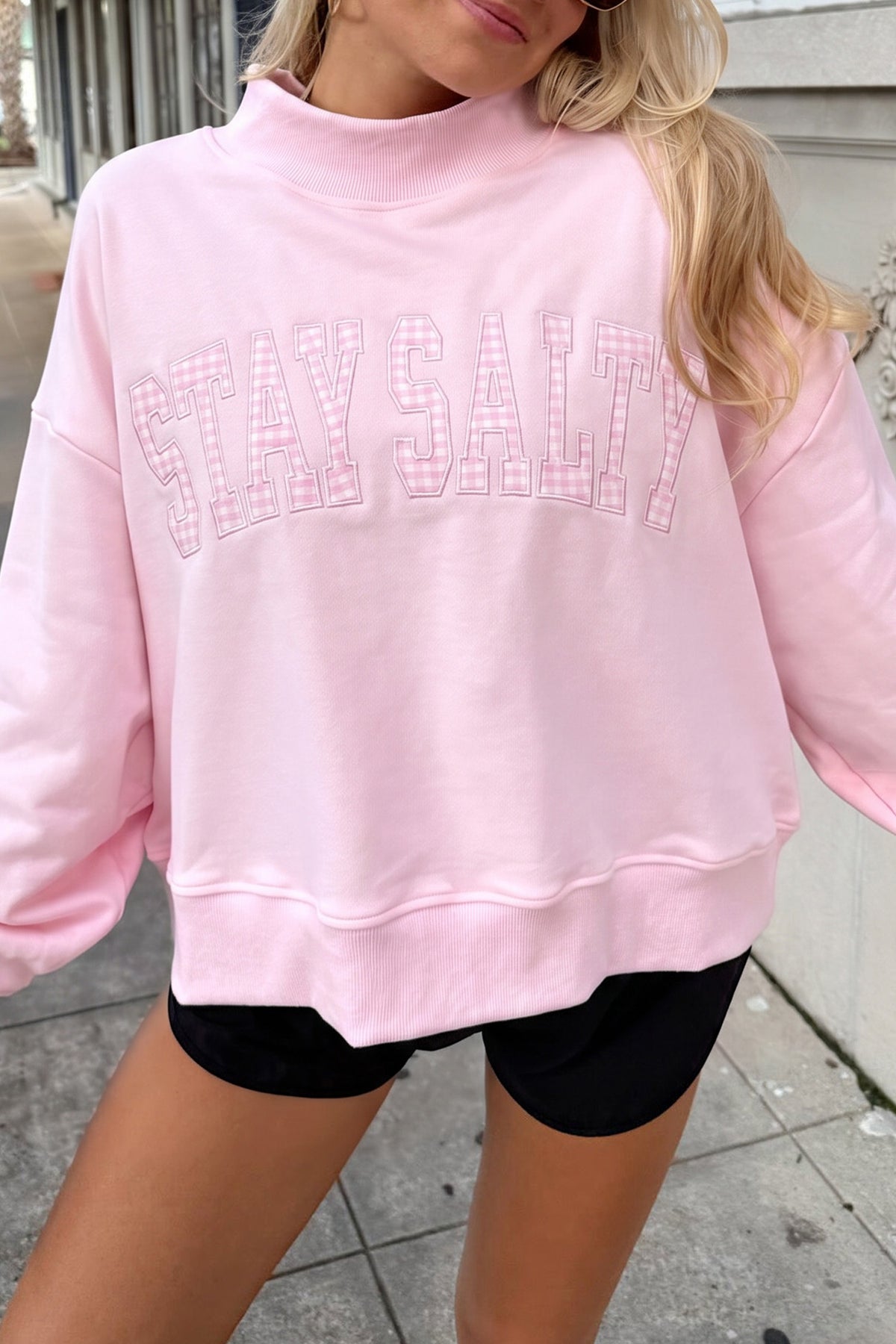 Chestnu COZY Embroidered Stand Neck Shift Sweatshirt