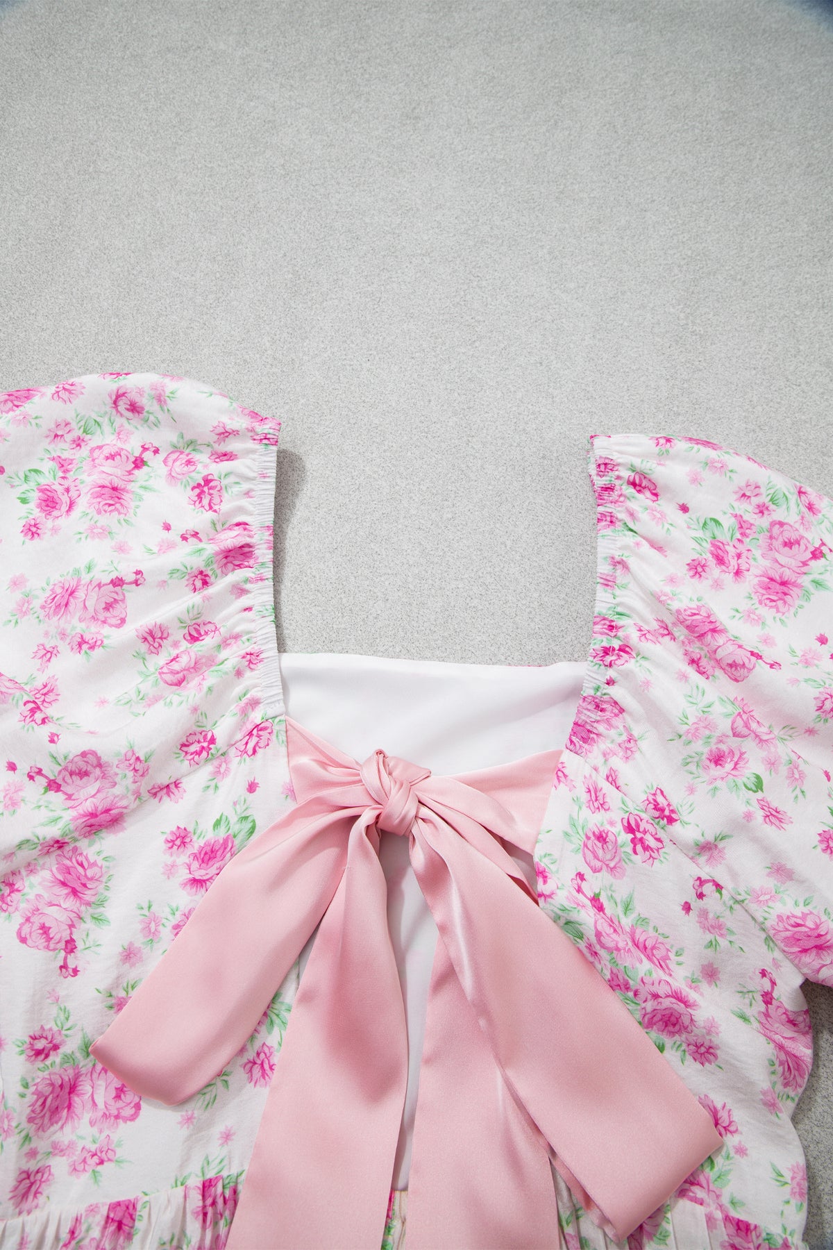 Pink Floral Bow Square-Neck Mini Dress