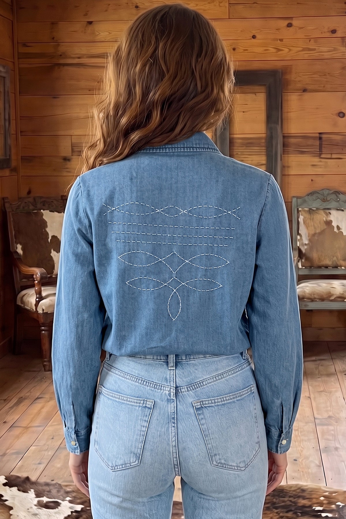 Myosotis Embroidered Western Collar Shirt