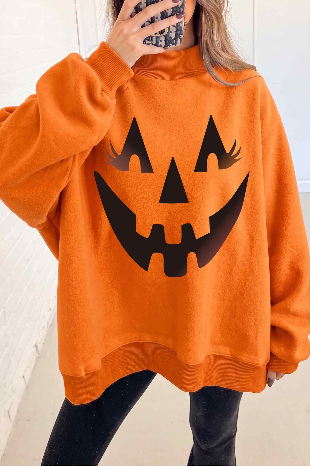Carrot Oversized Halloween Print Mock Neck Reversible Sweatshirt