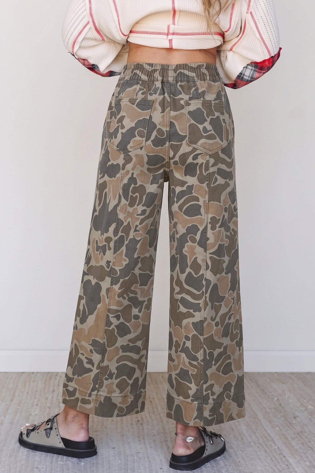 Multicolor Camo Drawstring Waist Pocket Jeans