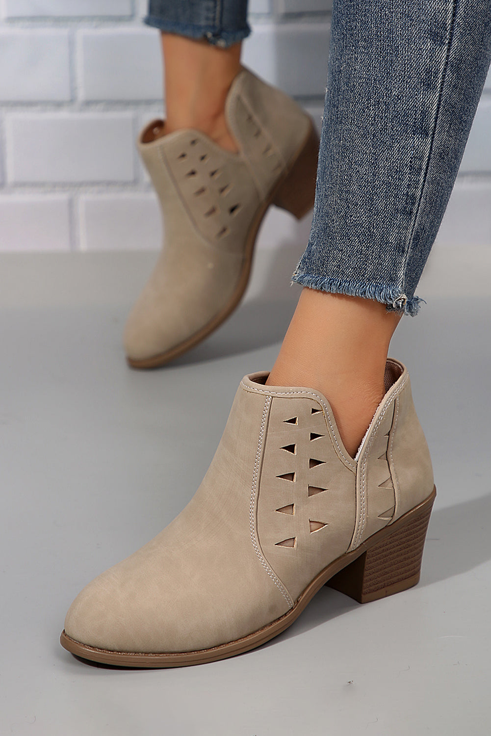 Parchment Cut Out Suede Pointed-Toe Heeled Ankle Boots