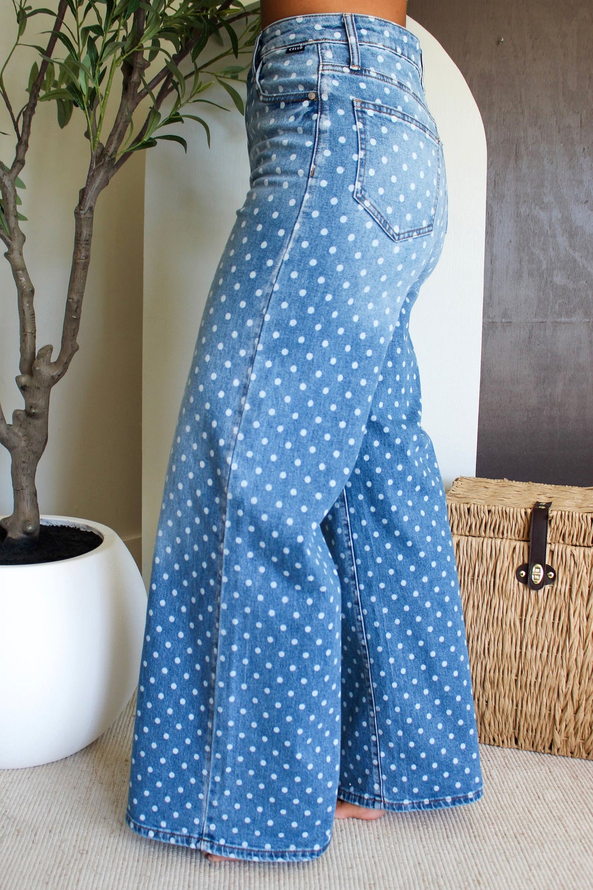 Sky Blue Polka Dot High Waist Jeans