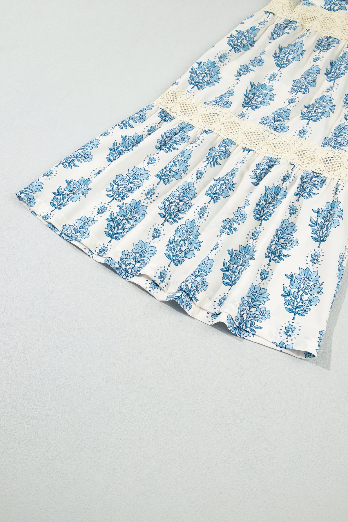 Sky Blue Floral Print Lace Patchwork Wide Leg Pants