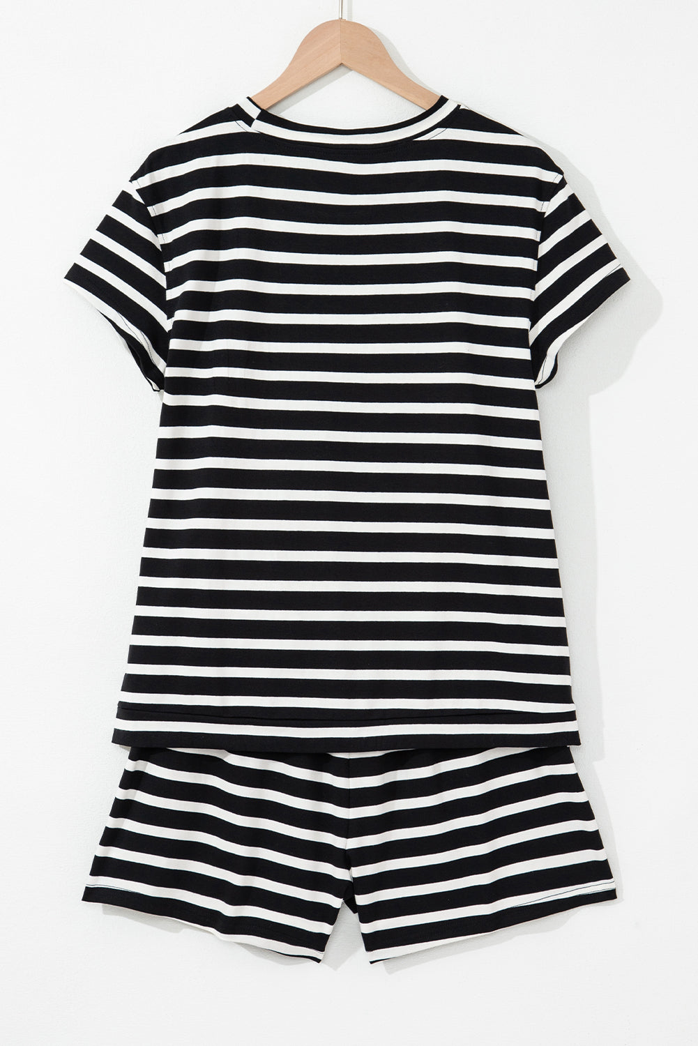 Women's Black White Striped Short-Sleeve Top & Shorts Set