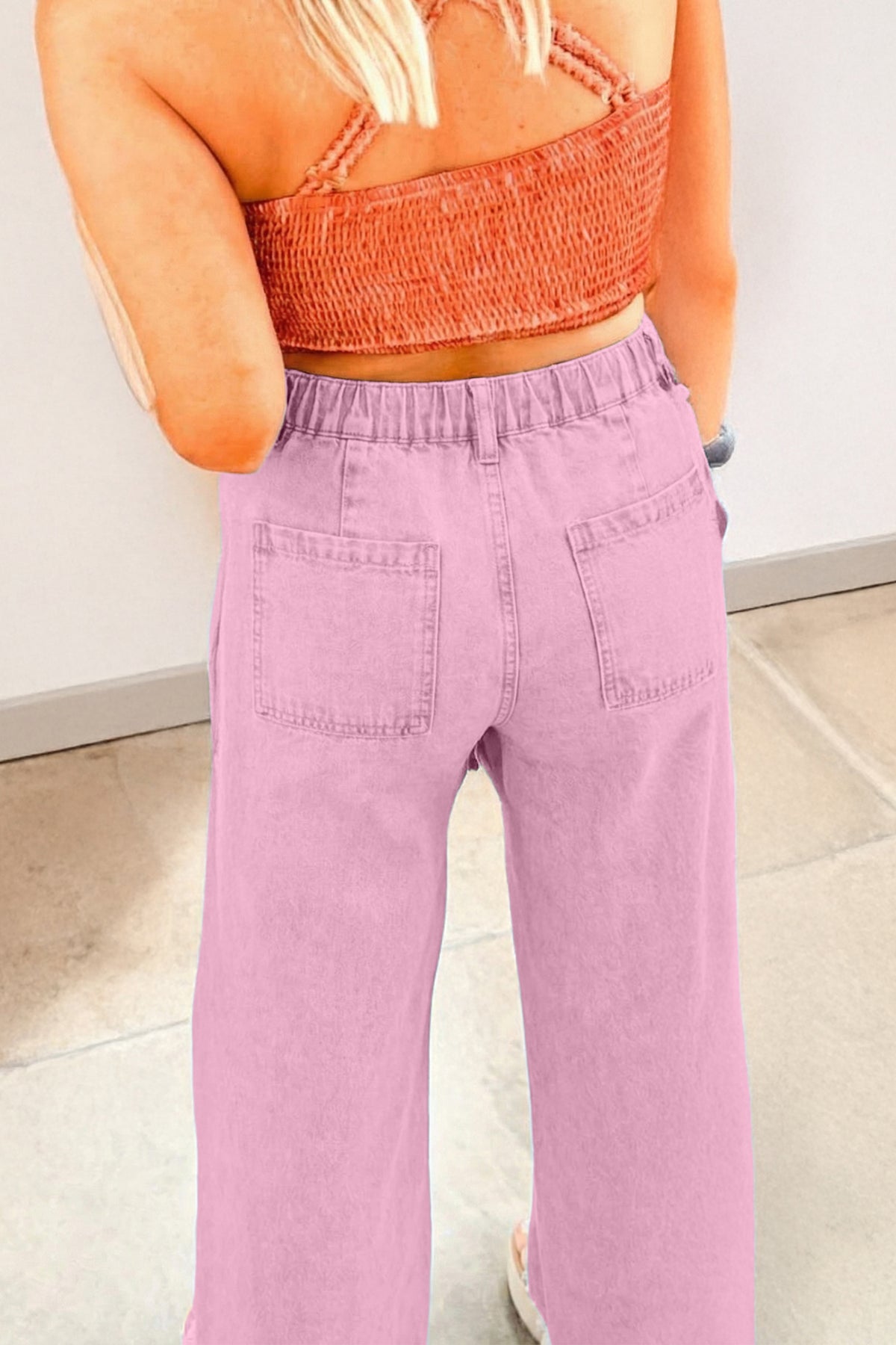 Pink Beaded Side Split Loose Jeans