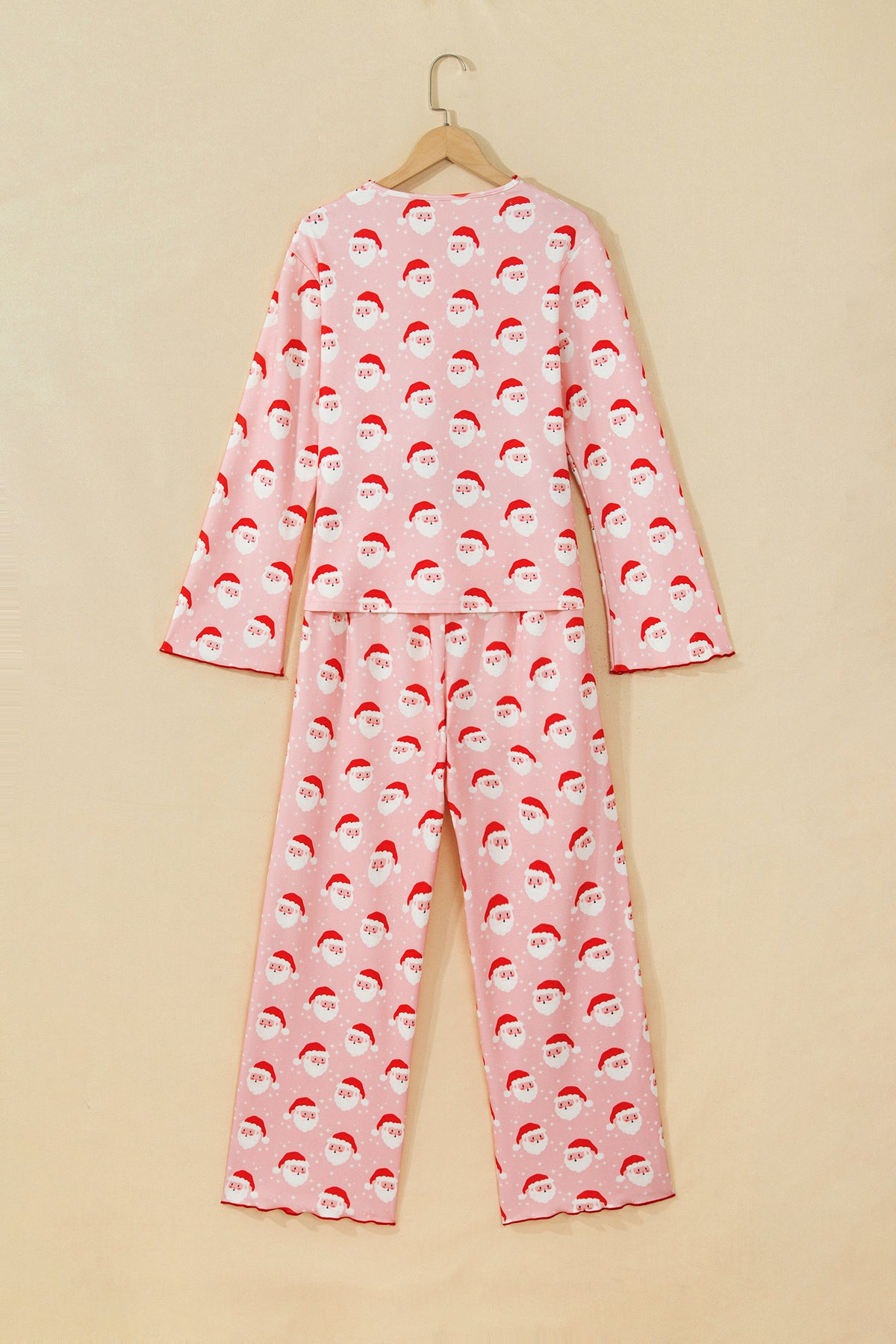 Pink Christmas Santa Print Long Sleeve Top Lounge Pant Set