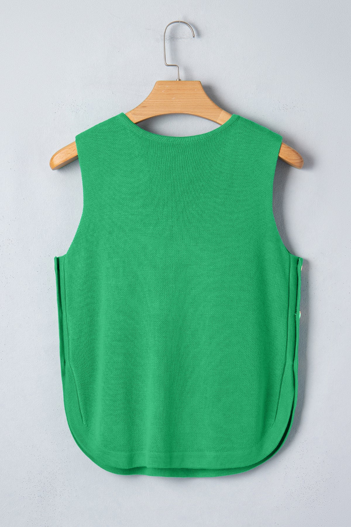 Bright Green Side Button Round Neck Knit Sleeveless Sweater
