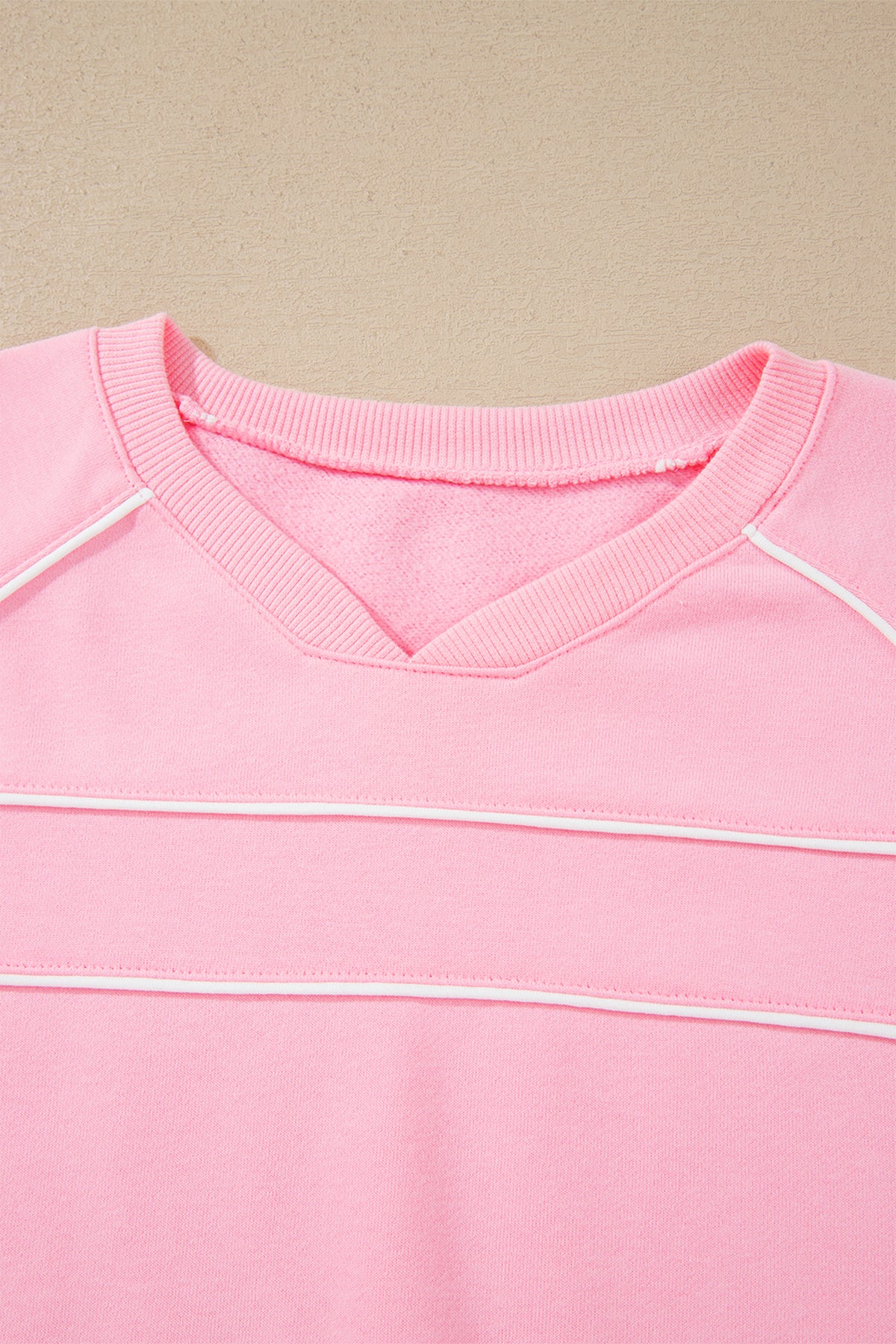 Women's Pink Piping Trim Long Sporty Pullover Shorts Set