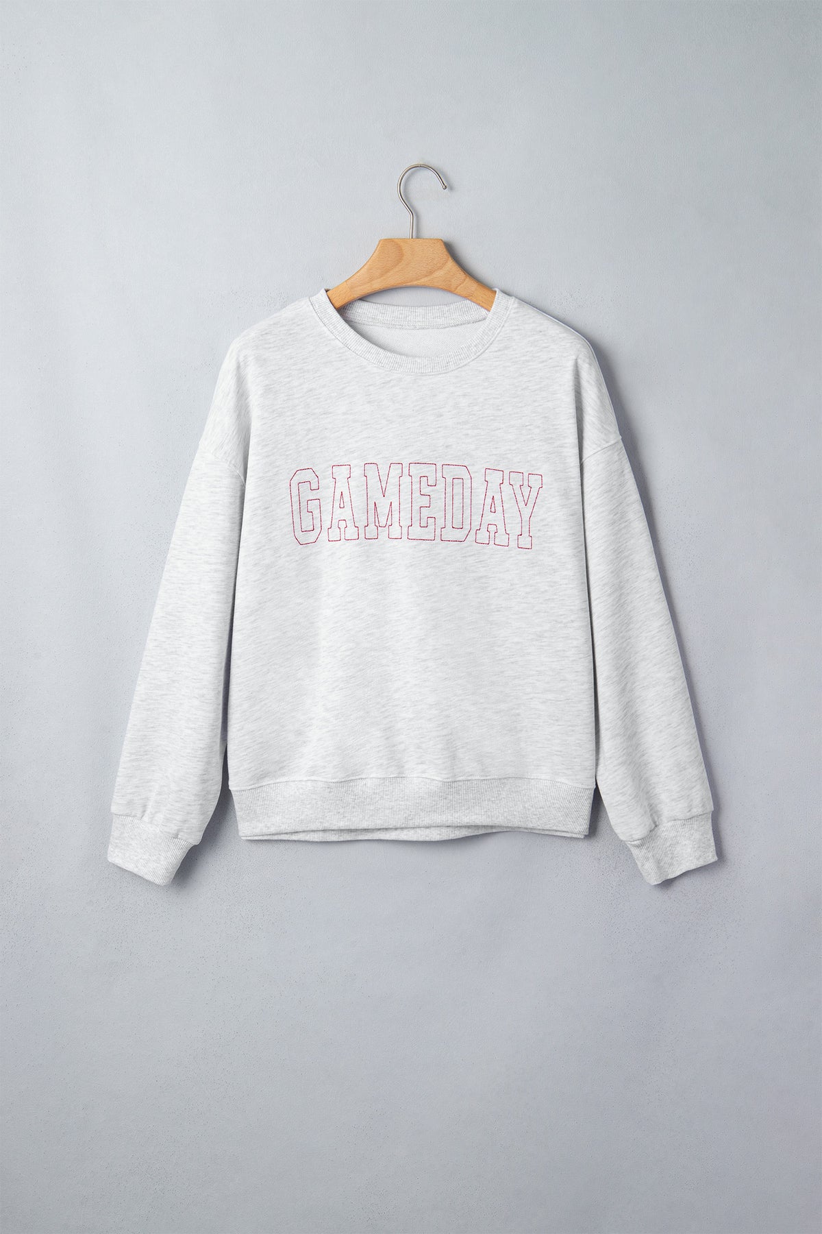 Light Grey Game Day Letter Embroidery Round Neck Sweatshirt