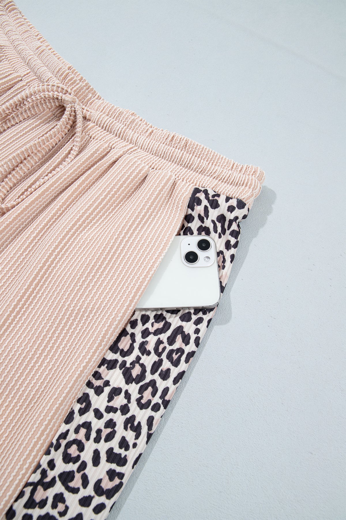 Light French Beige Leopard Print Ribbed Twist Long-Sleeve Top Pants Plus Size Set