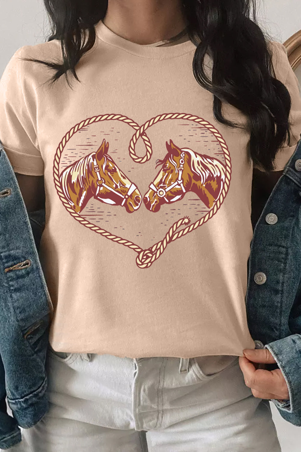 Khaki Rodeo Horse Graphic Western Cowgirl Fashion T-Shirt