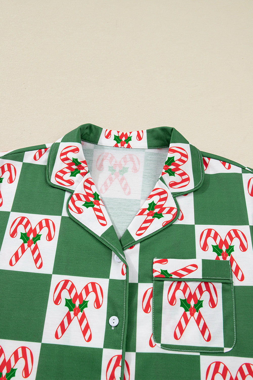 Green Holly Jolly Checkered Pattern Long Pajama Set