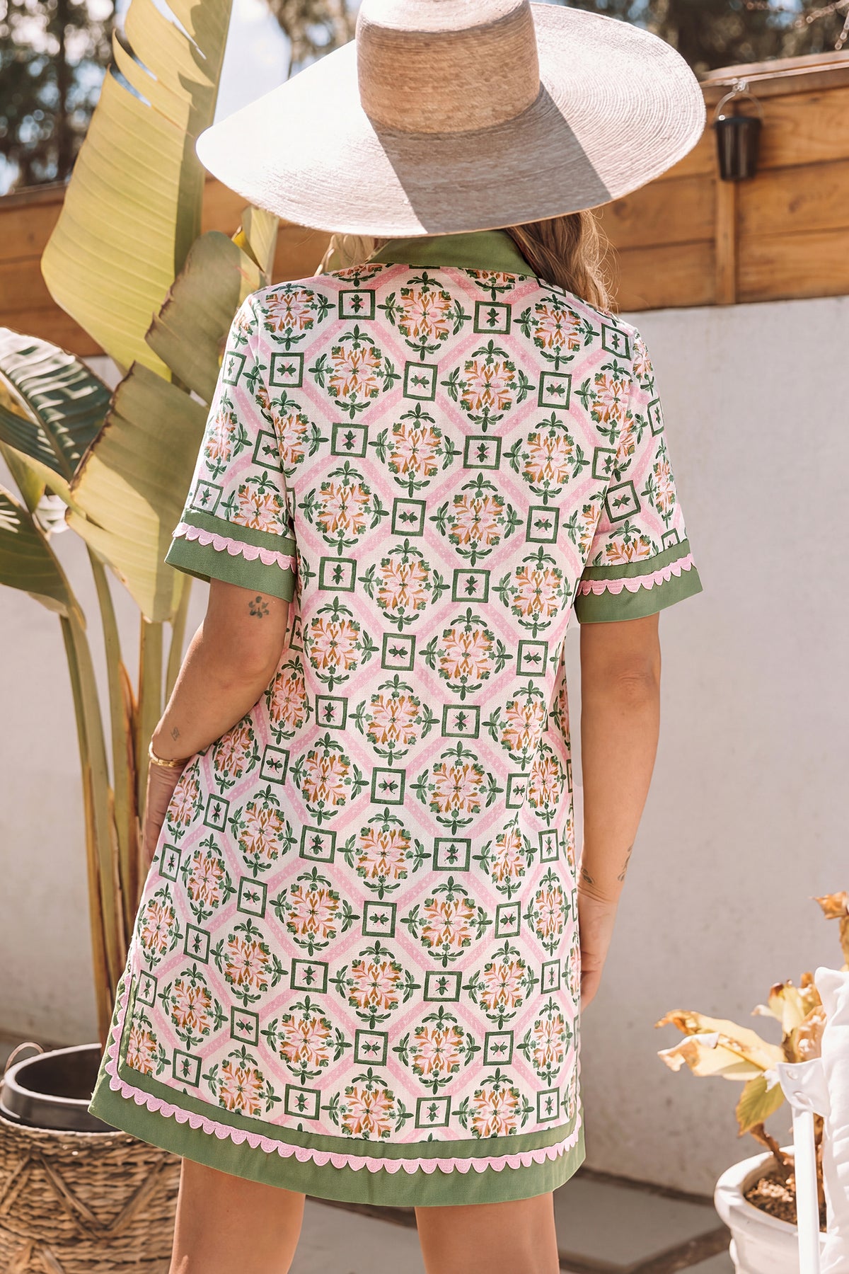 Multicolour Boho Geometric Flower Print Short Sleeve Mini Dress
