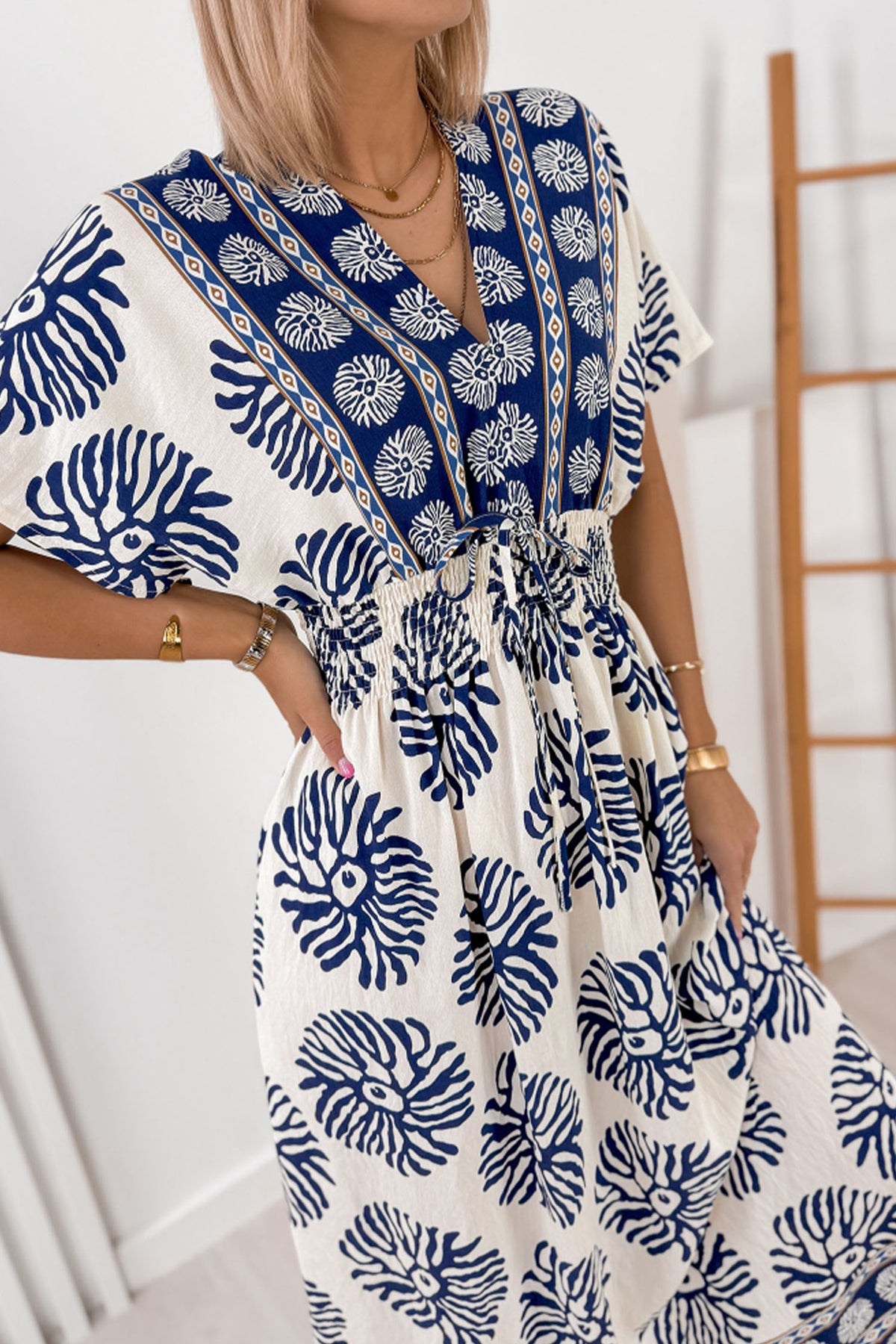 Blue Floral V-Neck Maxi Dress