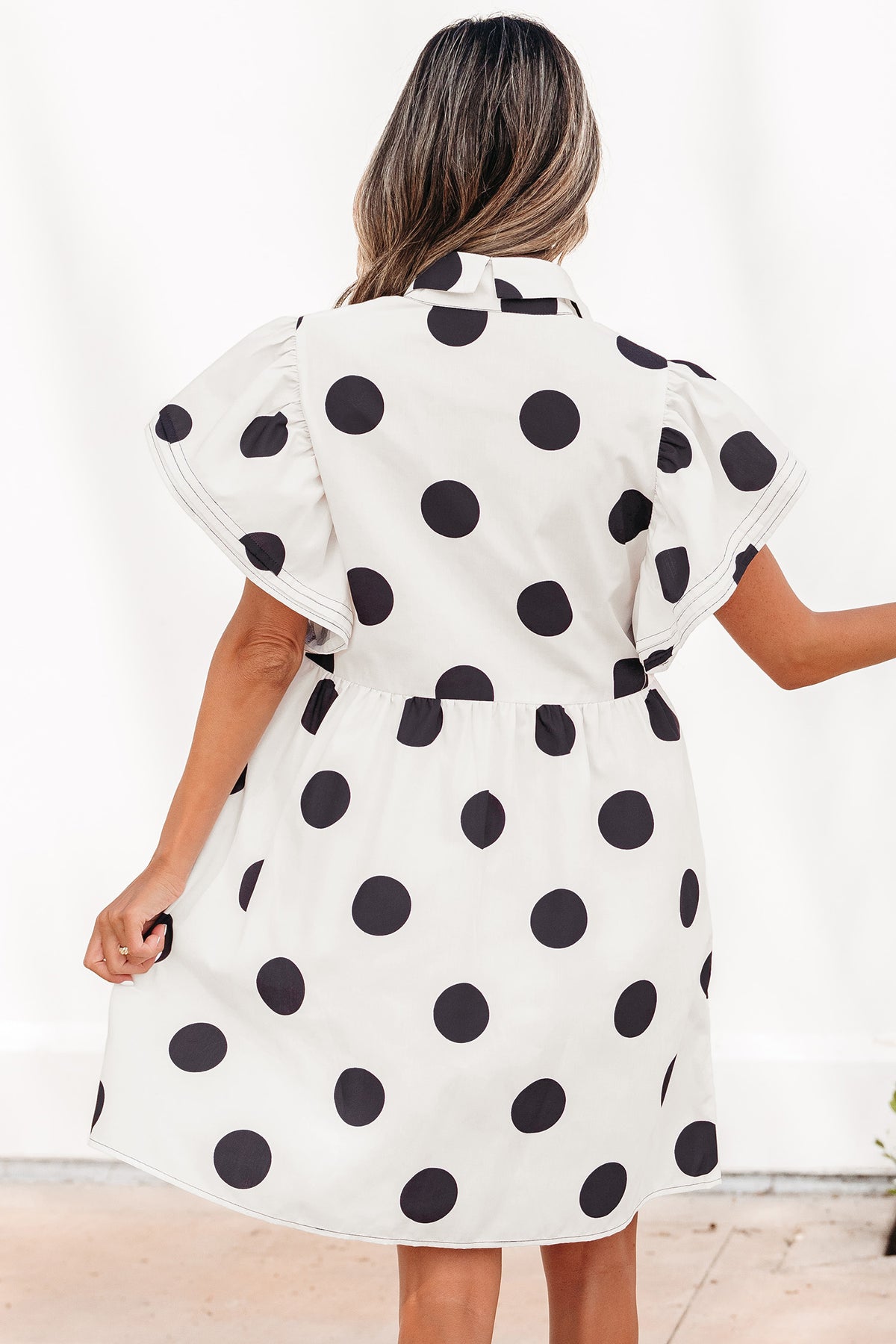 White Polka Dot Ruffle Mini Dress