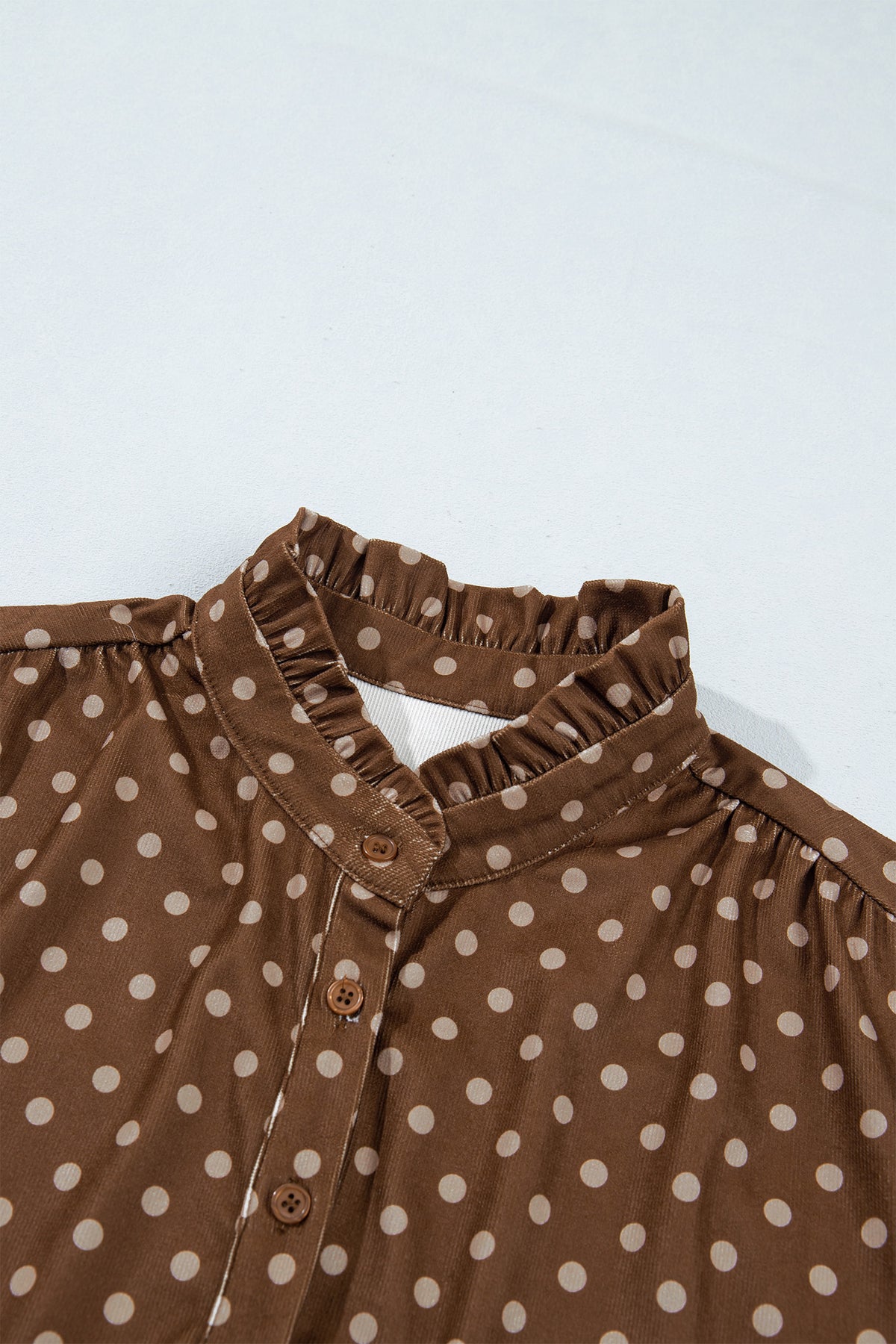 Brown Polka Dot Corduroy V-Neck Mini Dress