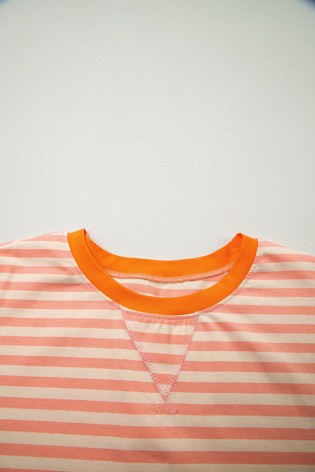Pink Stripe Drop-Shoulder T Shirt and Shorts Plus Size Summer Set
