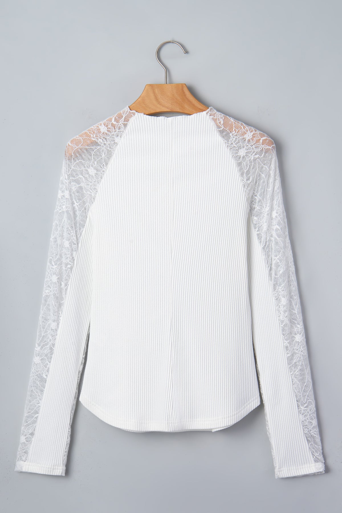 Beige Sheer Lace Sleeve Ribbed Slim Top
